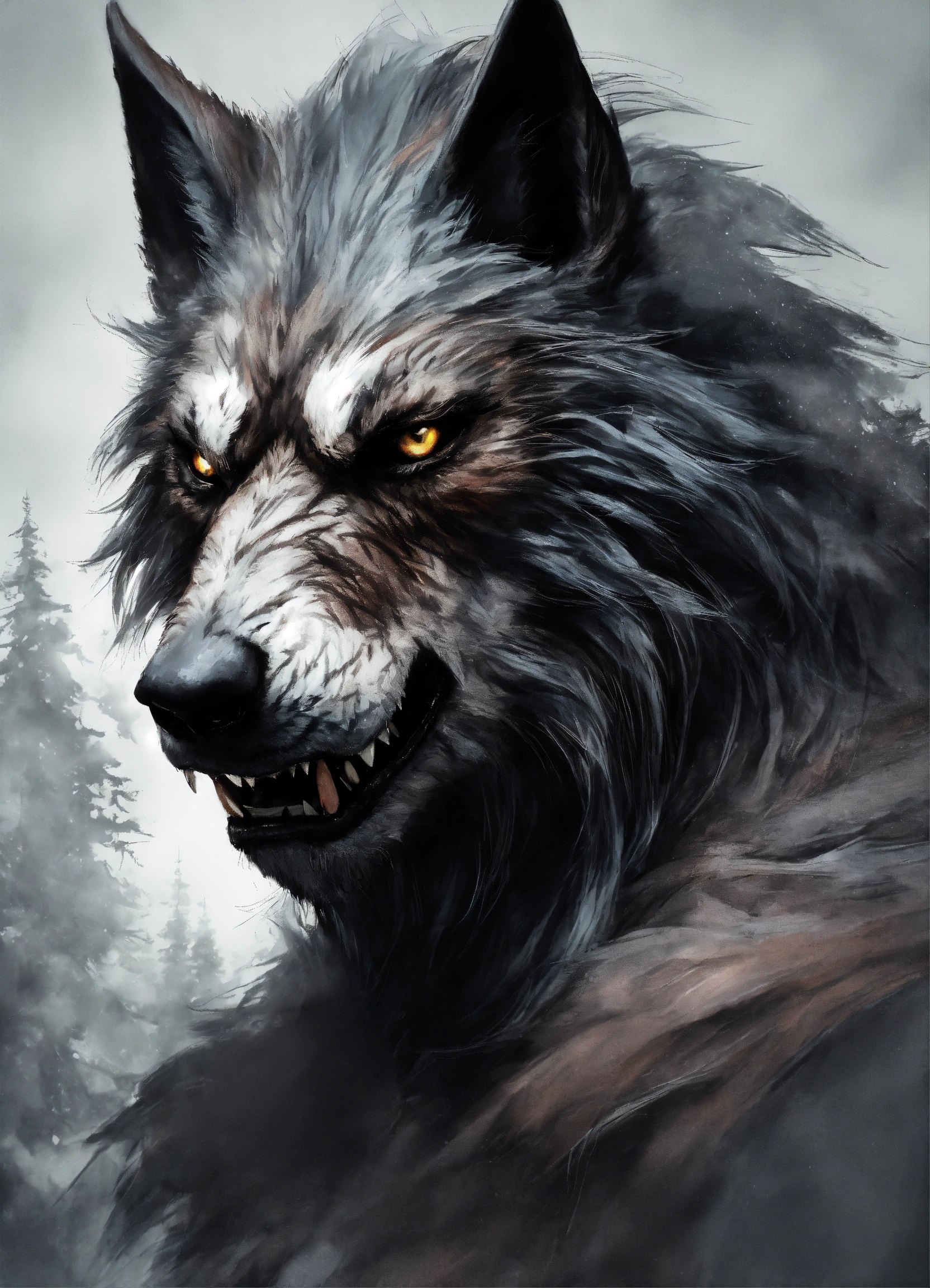 Lexica - A realistic picture of a werewolf on white paper.