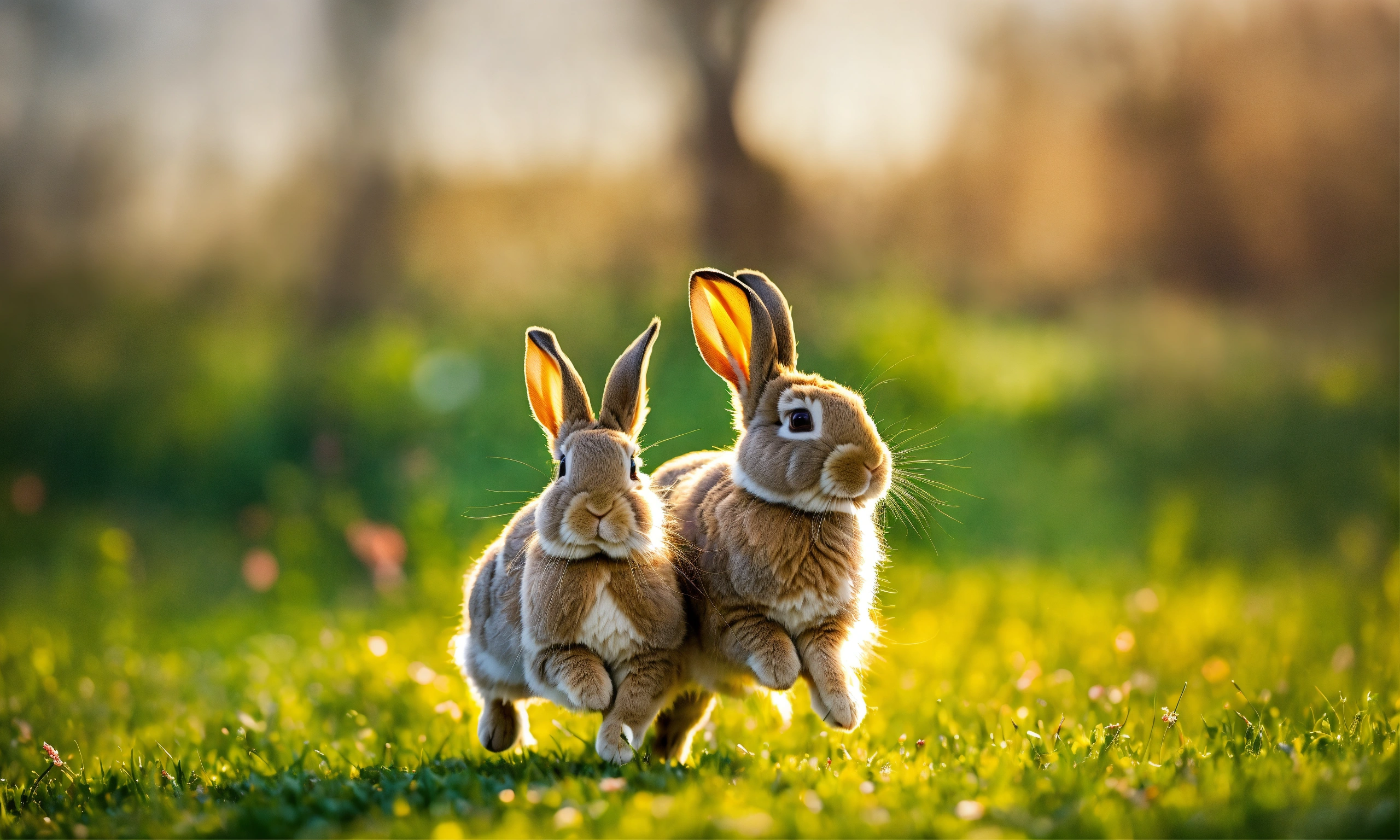 Lexica - 3 rabbits jumping around on a lovely background