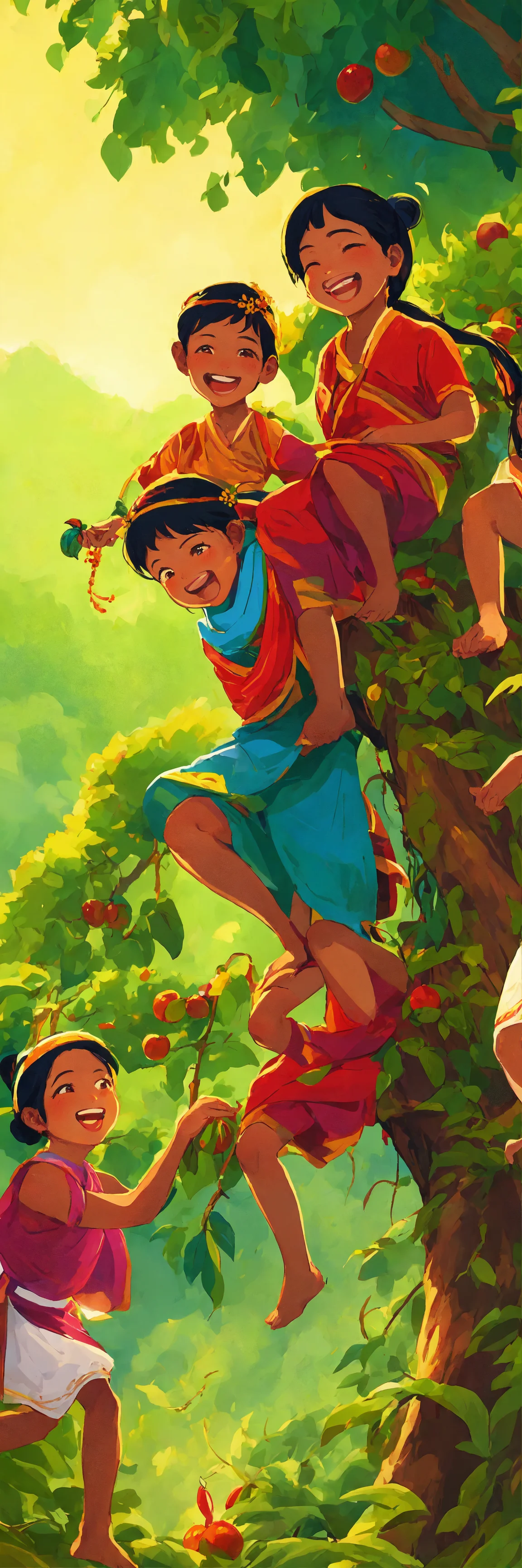 Lexica Nepali kids Stealing fruits from trees
