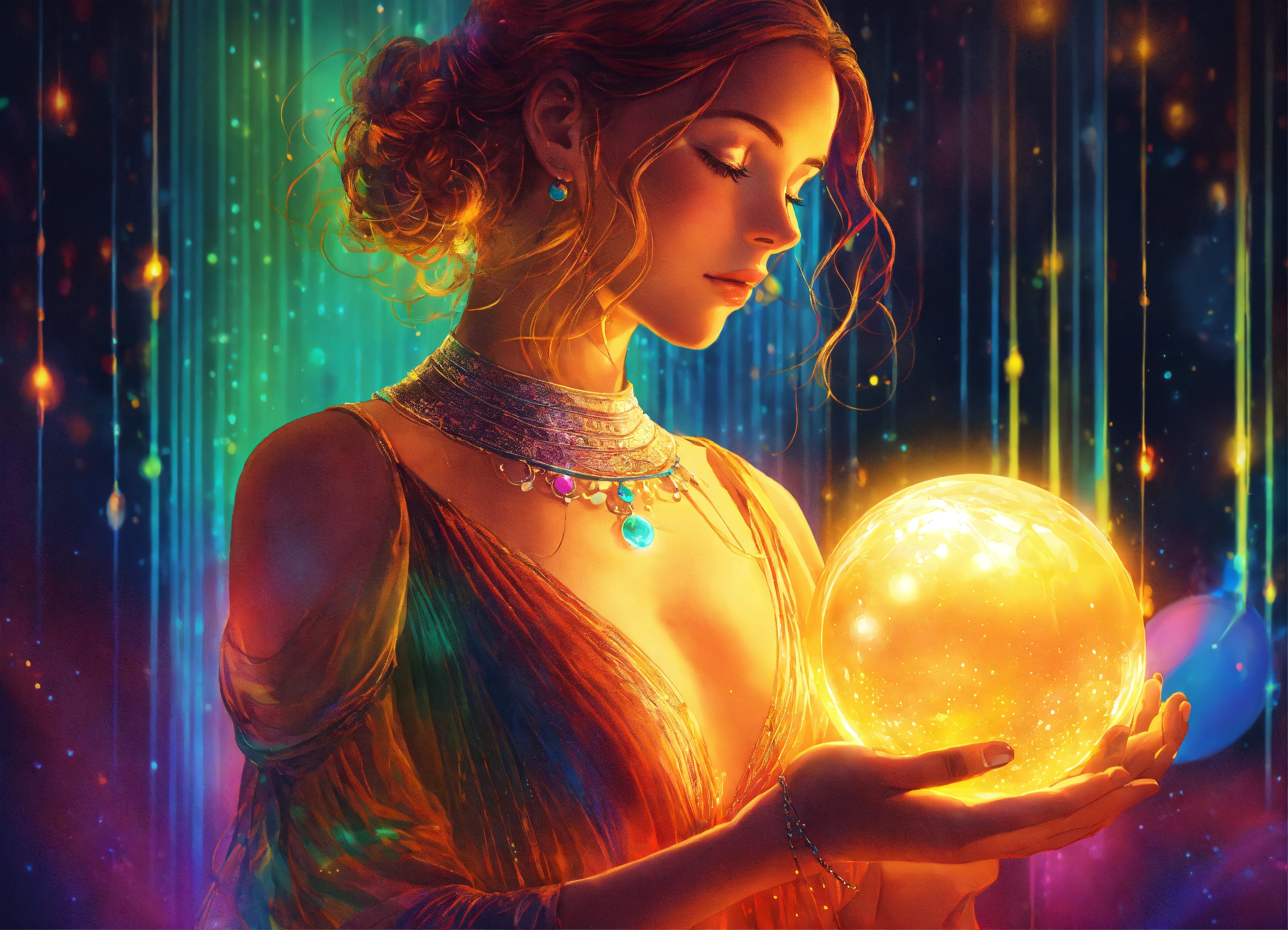 Lexica - Illustration of a woman cupping with her hands a glowing orb ...