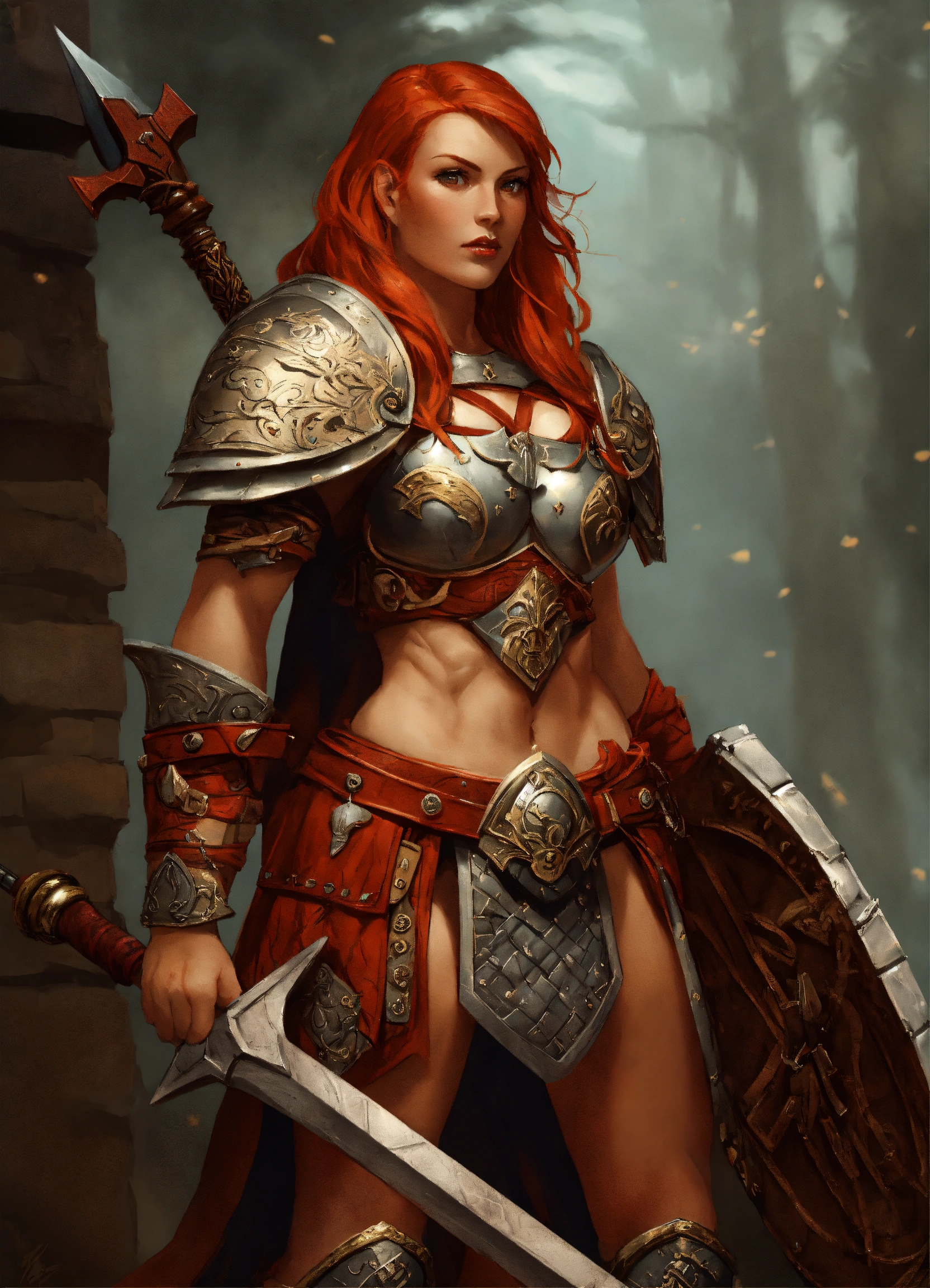 Lexica - Red head, female gladiator, warrior, tall, muscular, broad ...