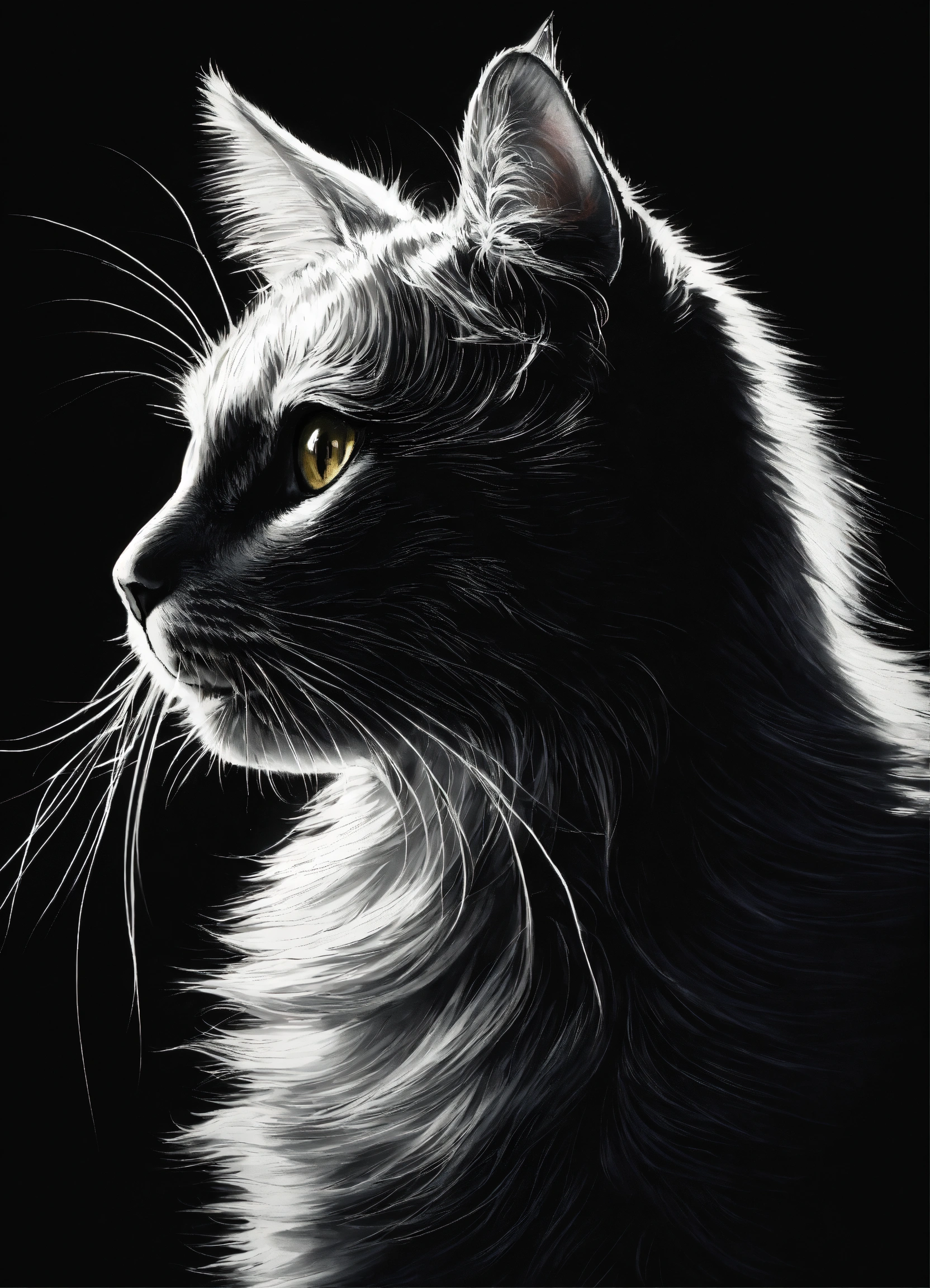 Lexica - Cat backlit portrait , sideview , white sketch and shading on ...