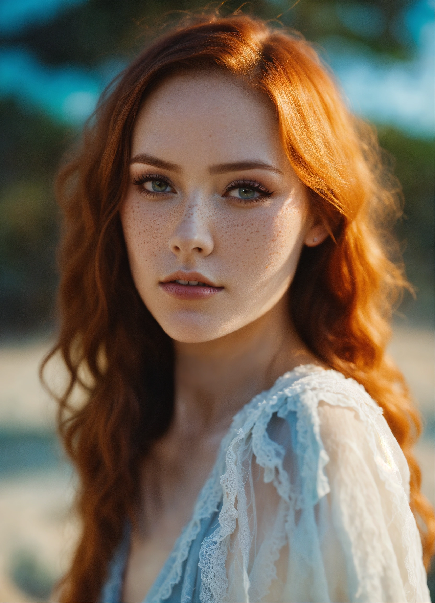 Lexica - Hyperrealistic youthful model= wavy redhair,