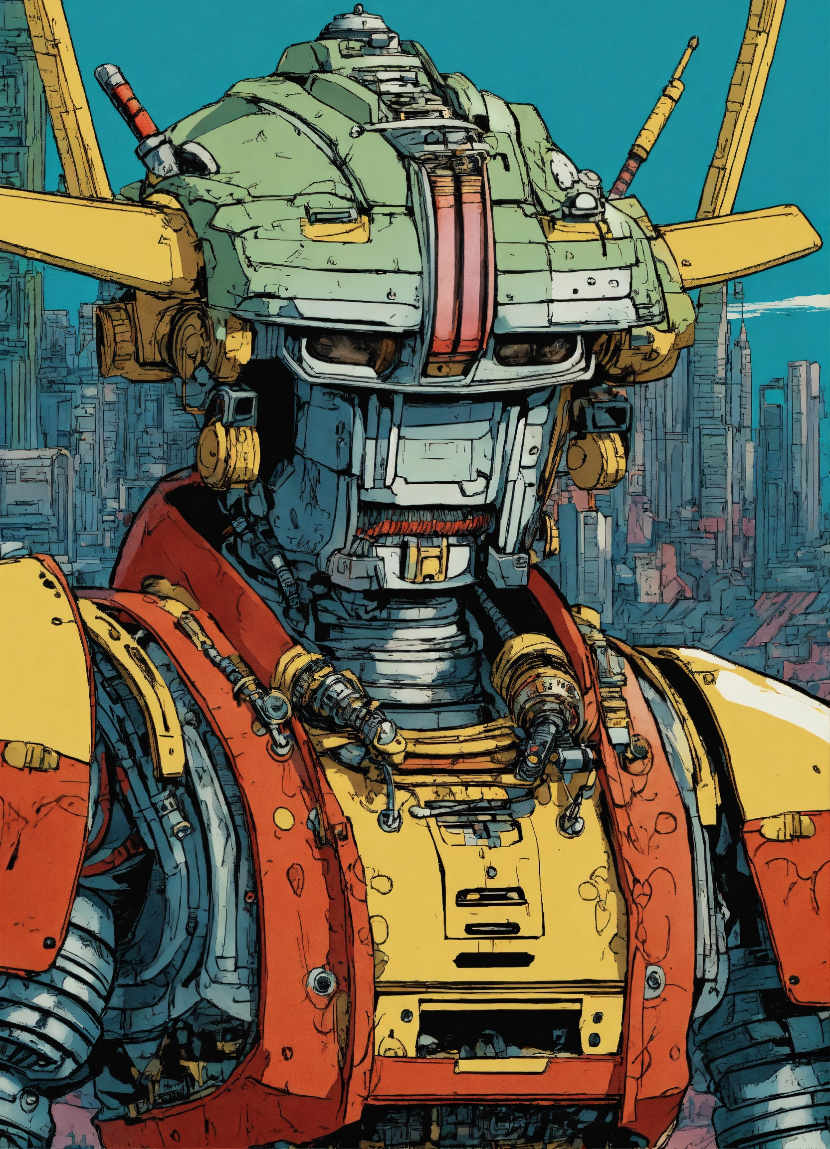 Lexica - Detailed pen and ink illustration of a samurai robot, head ...