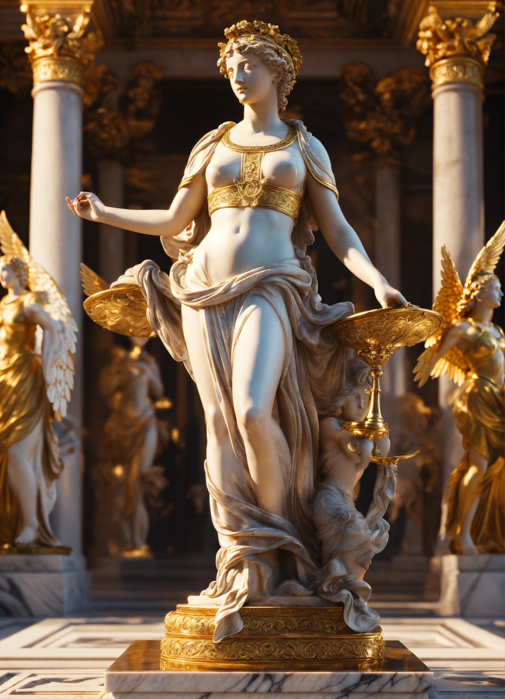 Lexica - Greek marble and gold statue of a goddess with Lexica - Greek marble and gold statue of a goddess with