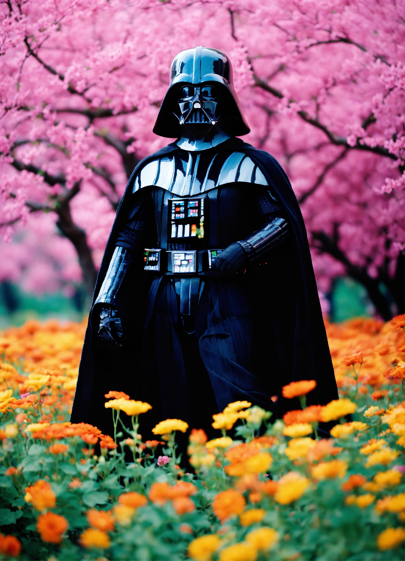 Lexica - Darth Vader in a beautiful field of flowers, colorful
