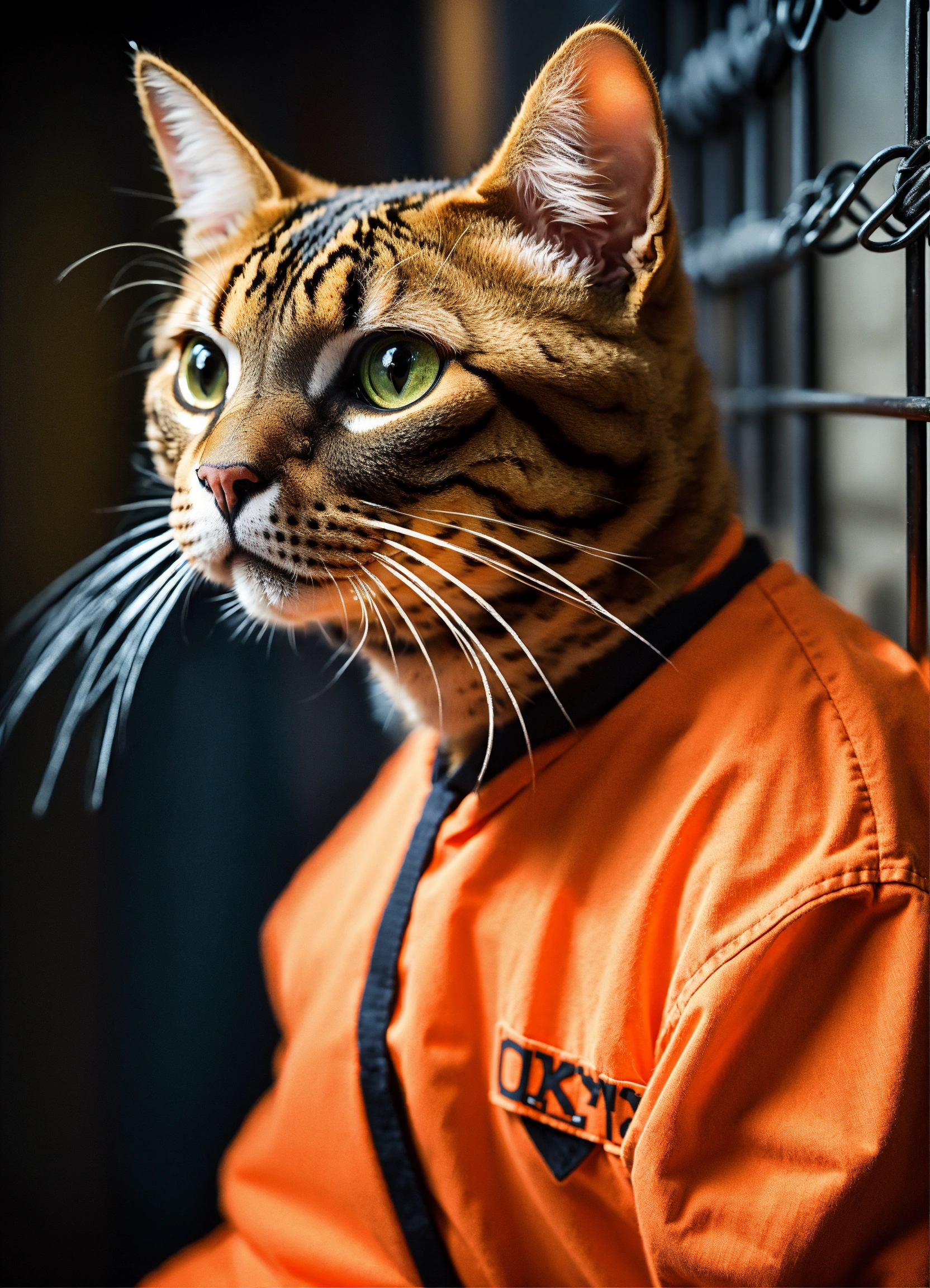 Lexica - A humanoid havana brown cat wearing inmate orange jumpsuit ...