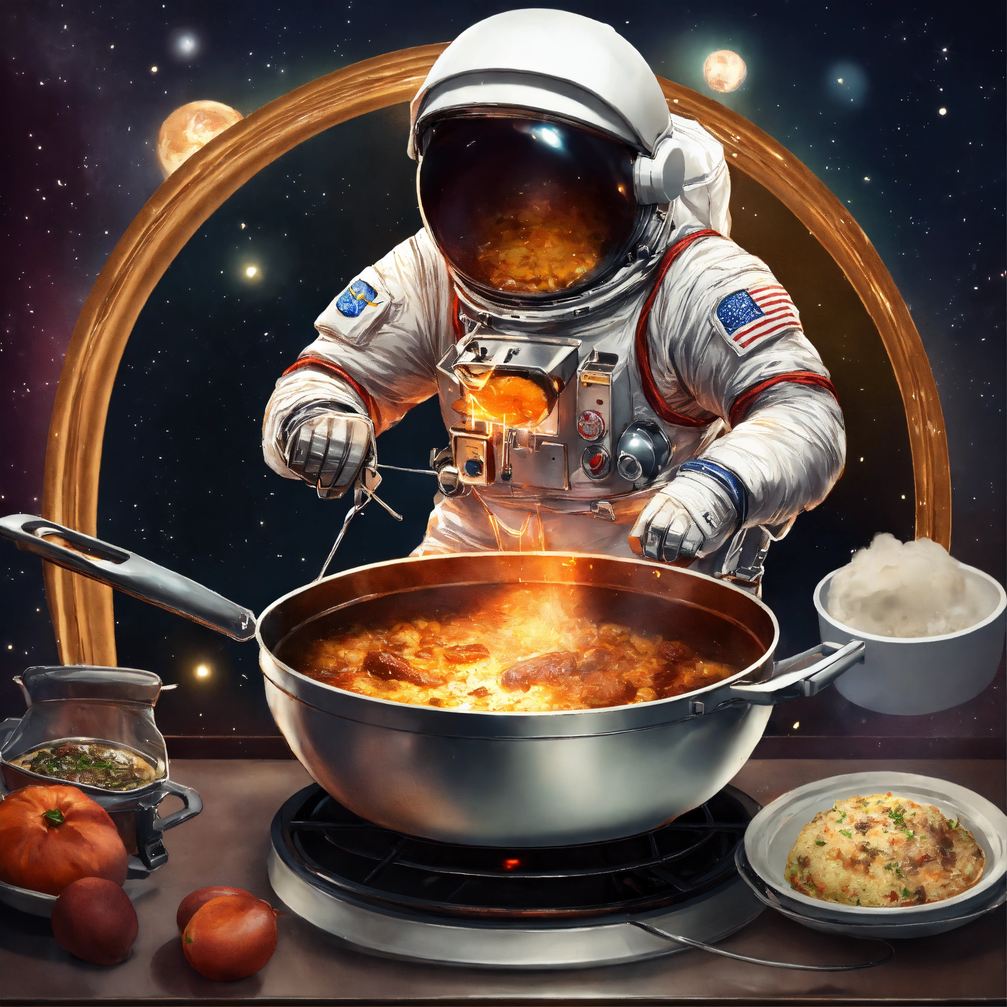 Lexica - Astronaut, cooking in pan, realistic