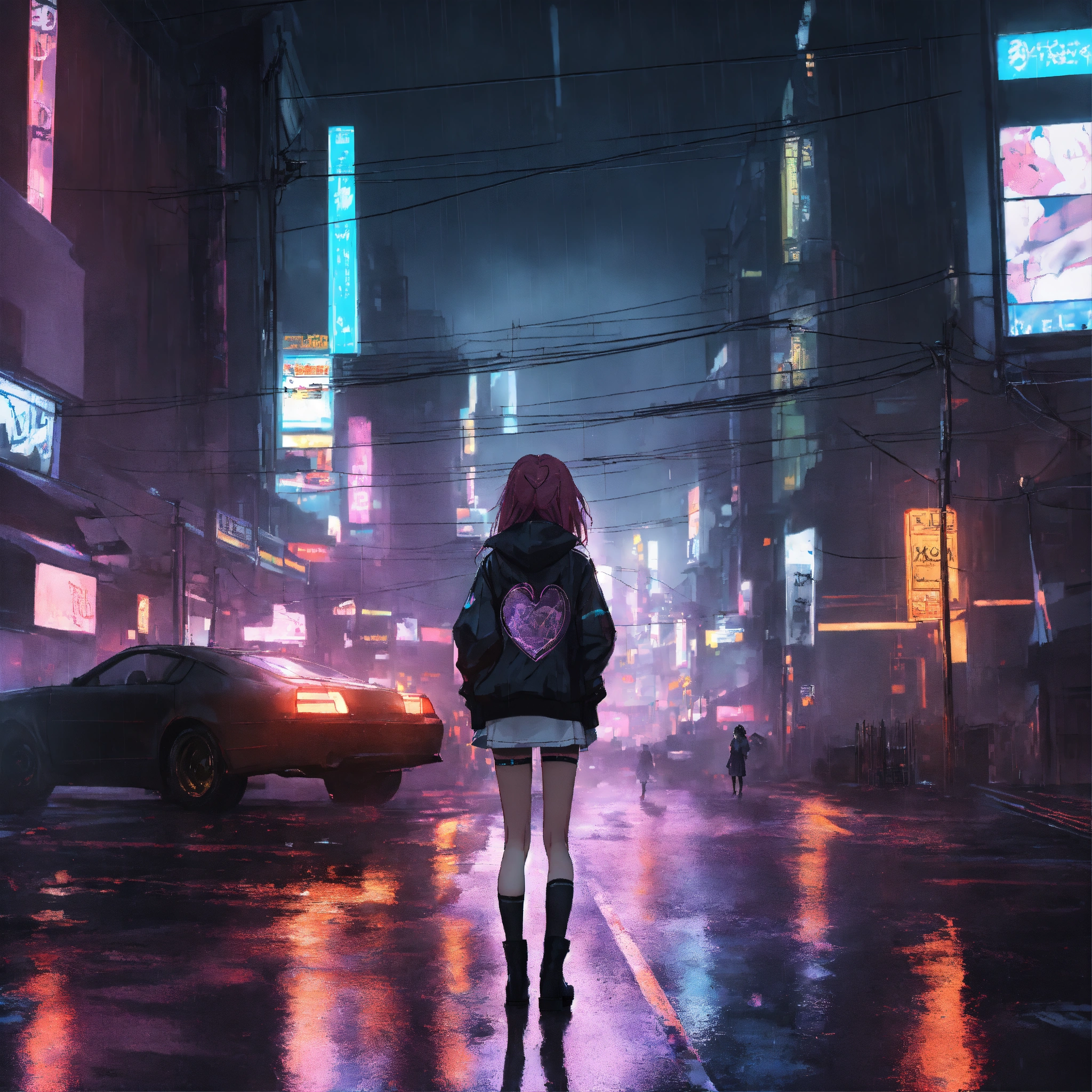 Lexica - Cyberpunk city heart broken gothic girl standing in the middle ...
