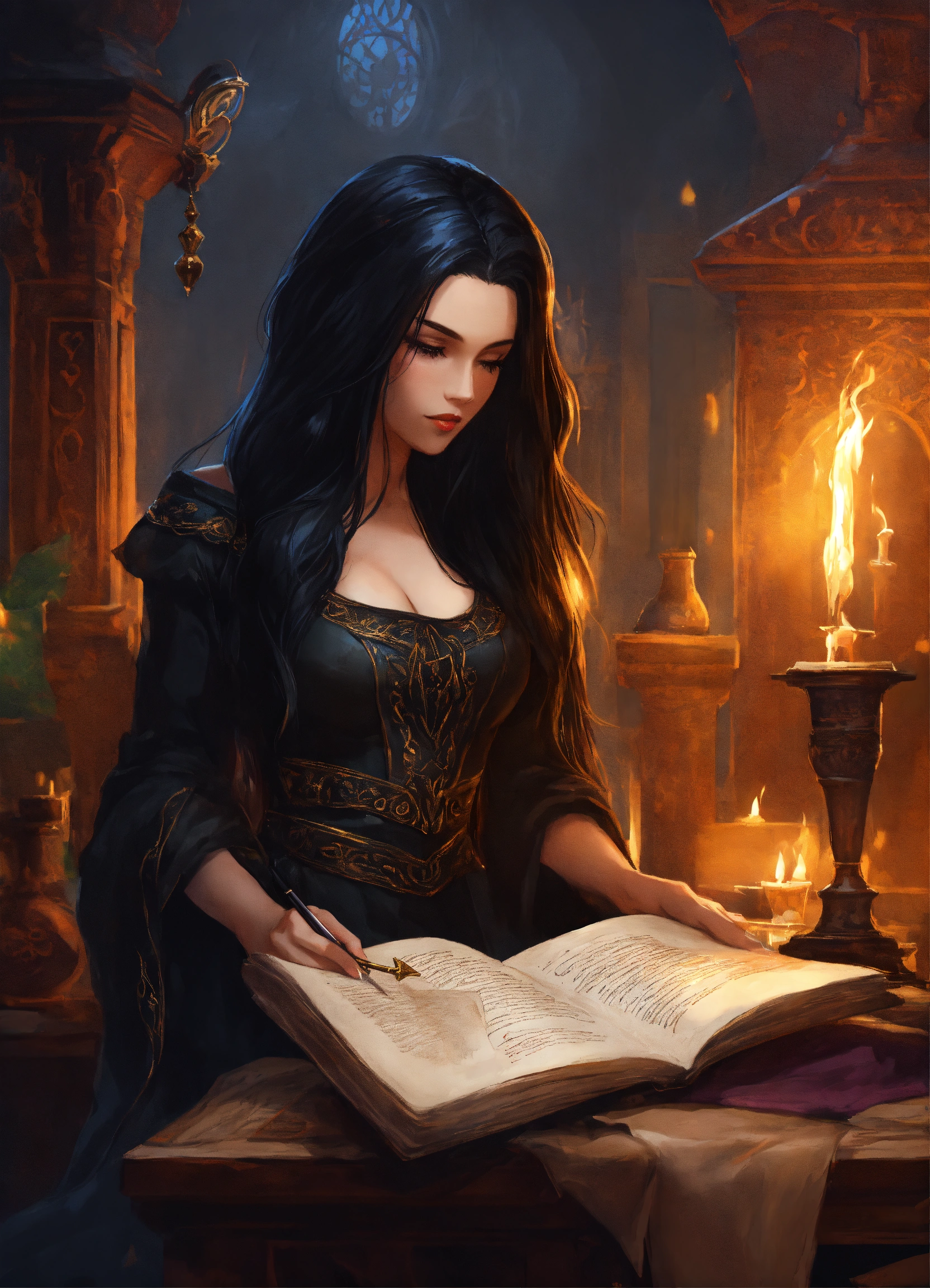 Lexica - A beautiful sorceress with long black hair dressed in black ...