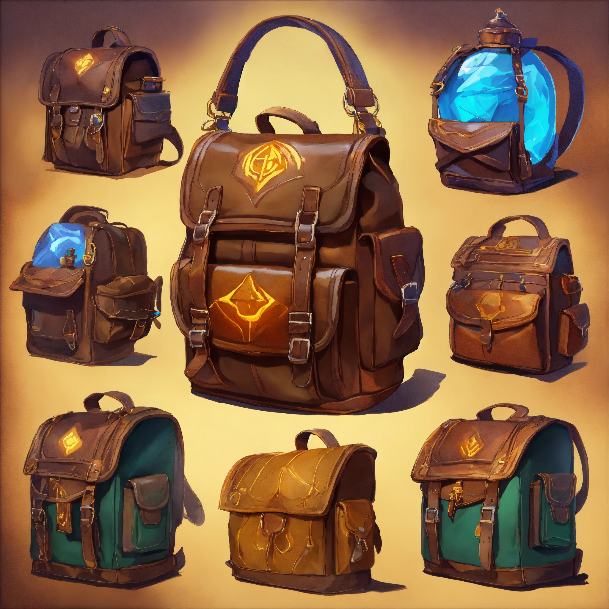 Lexica - Fantasy alchemist backpack, isolate objects, realistic cartoon ...