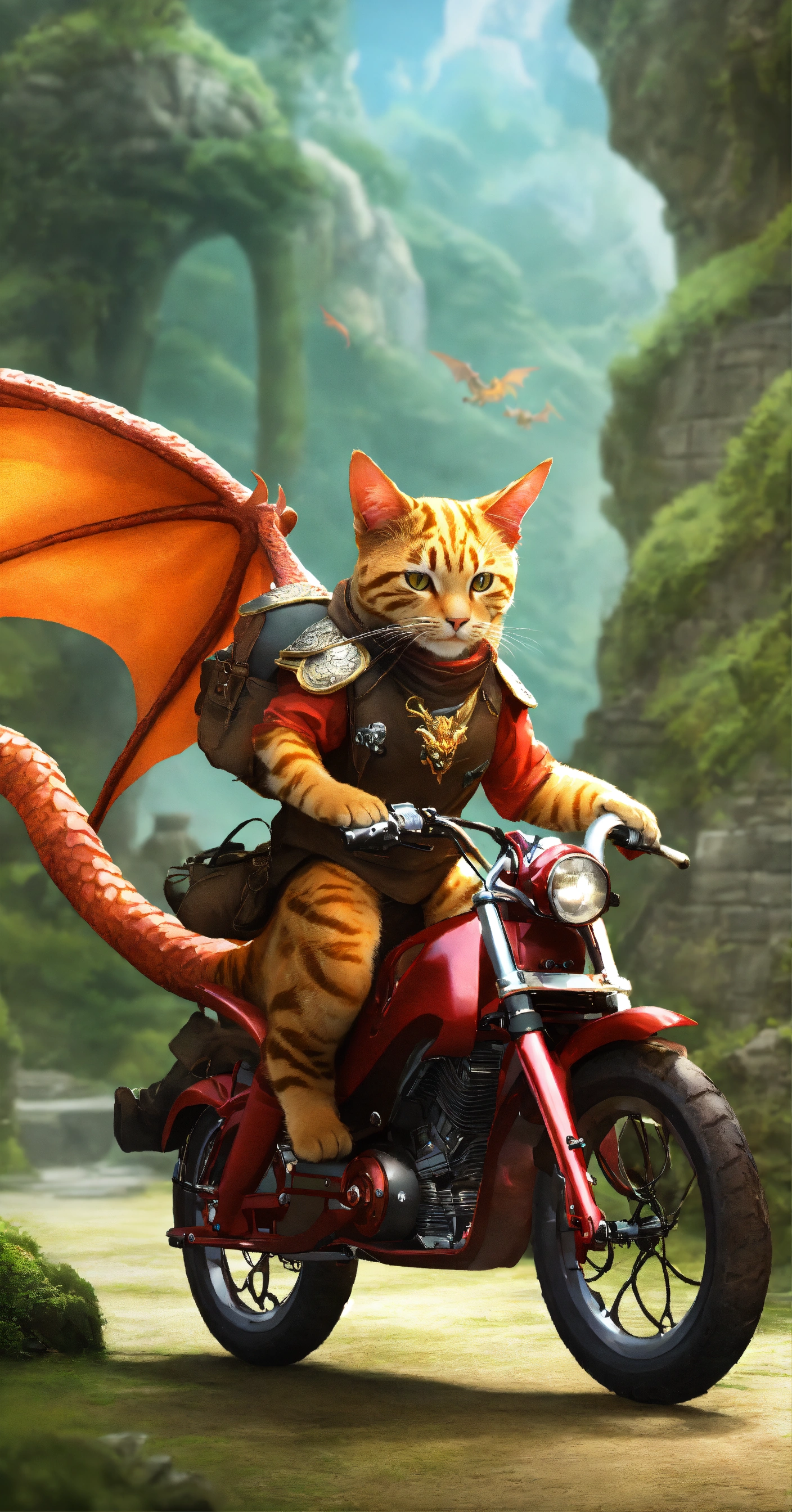 Lexica - Generate an image of a cat biking through a fantasy realm as a ...