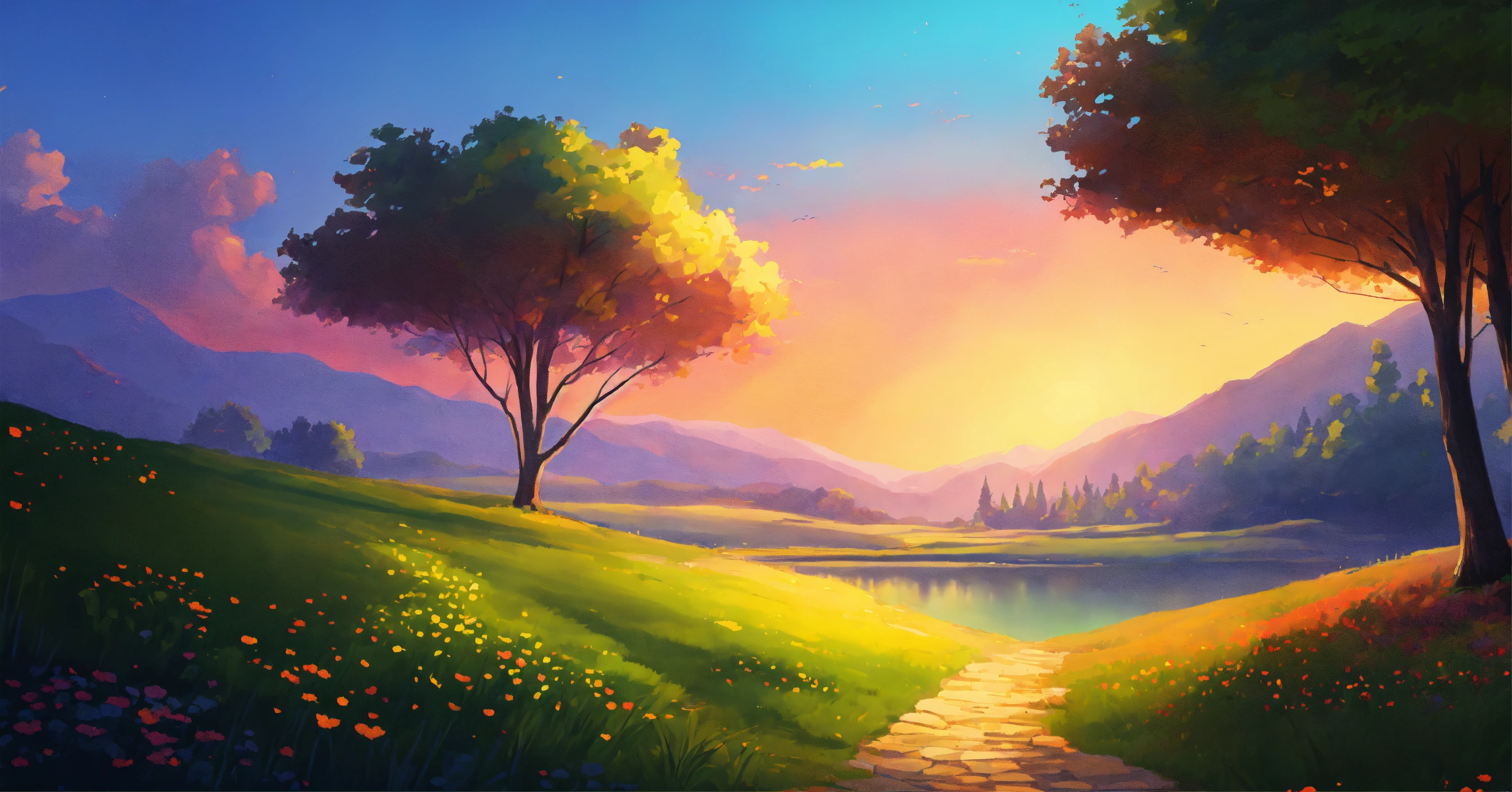 Lexica - Landscape Desktop wallpaper in the style of illustrator Donald ...