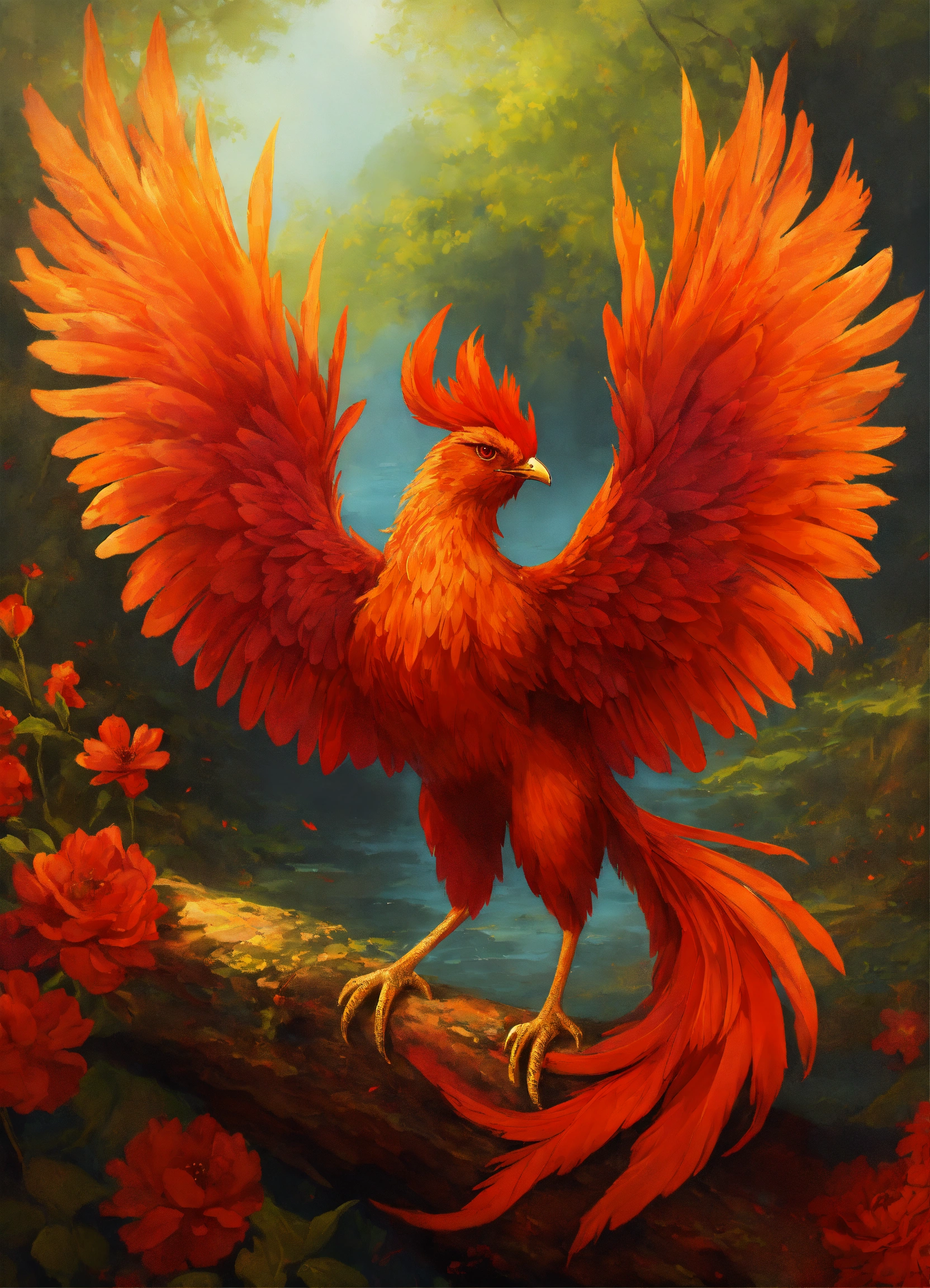 Lexica - A fiery red phœnix symbolizing rebirth.