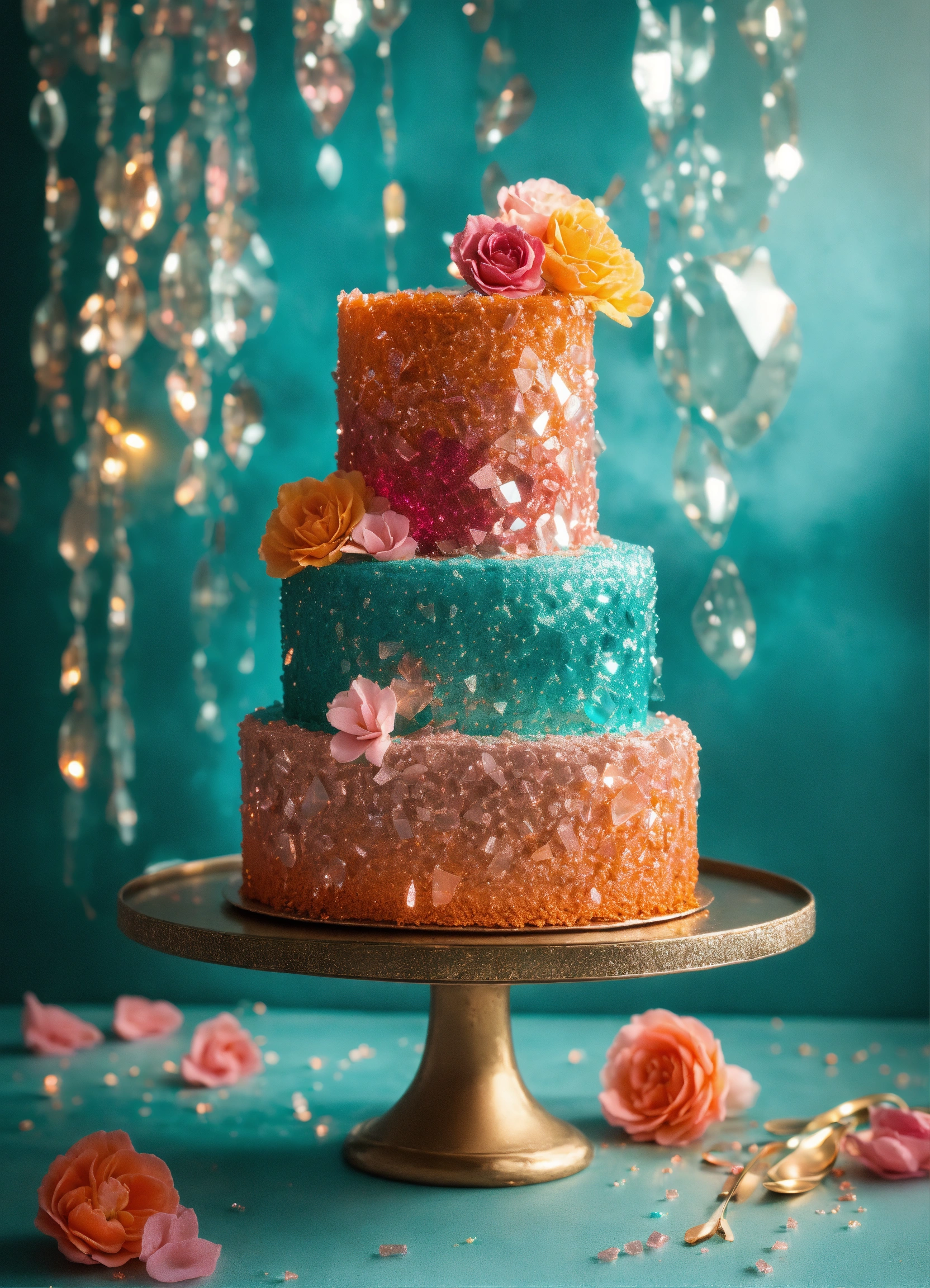 Lexica - Cake made of sparkling diamond glass fragments in deep ...