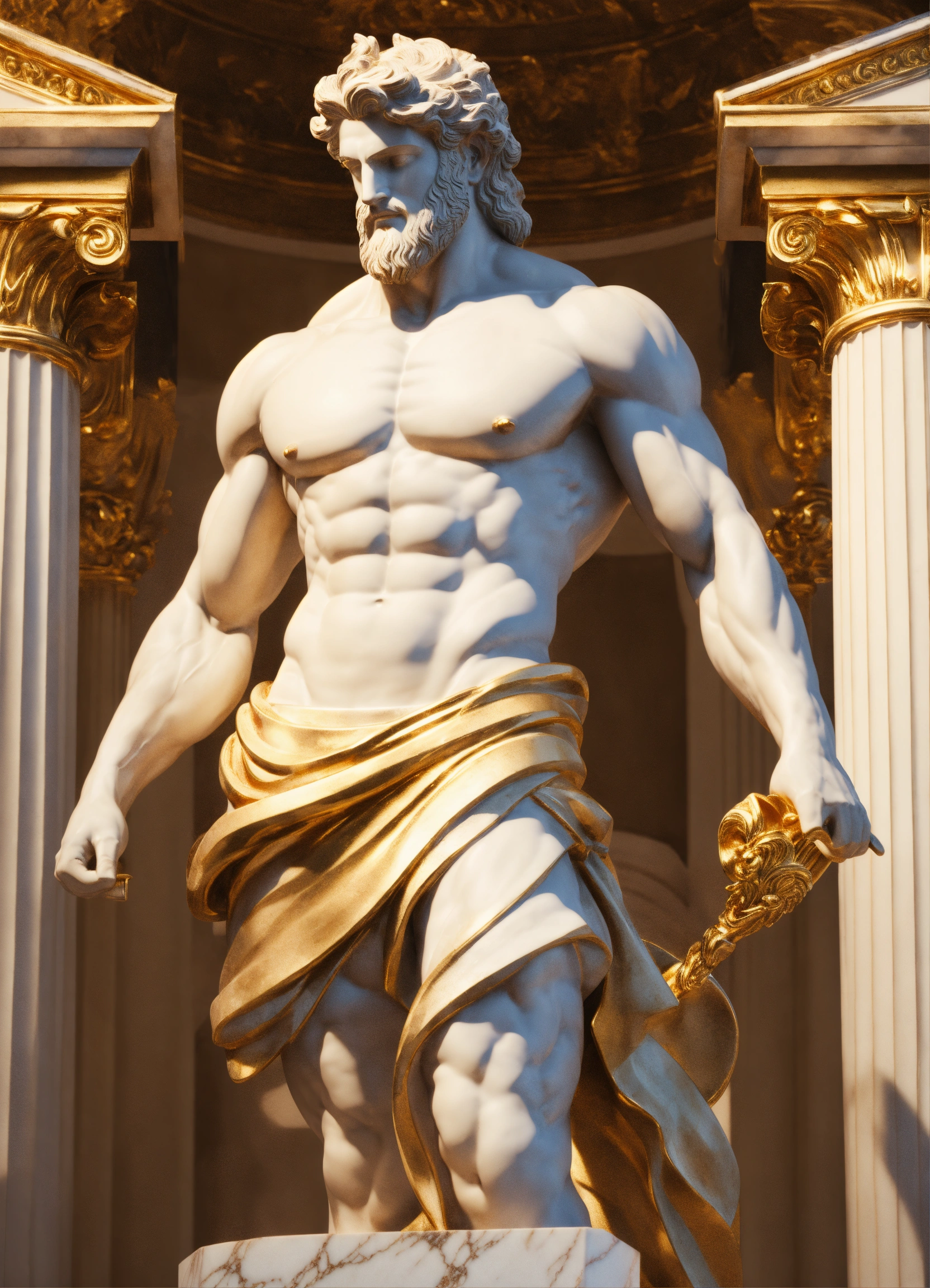 Lexica - Manga-style image of a statue bust of a muscular Greek god ...