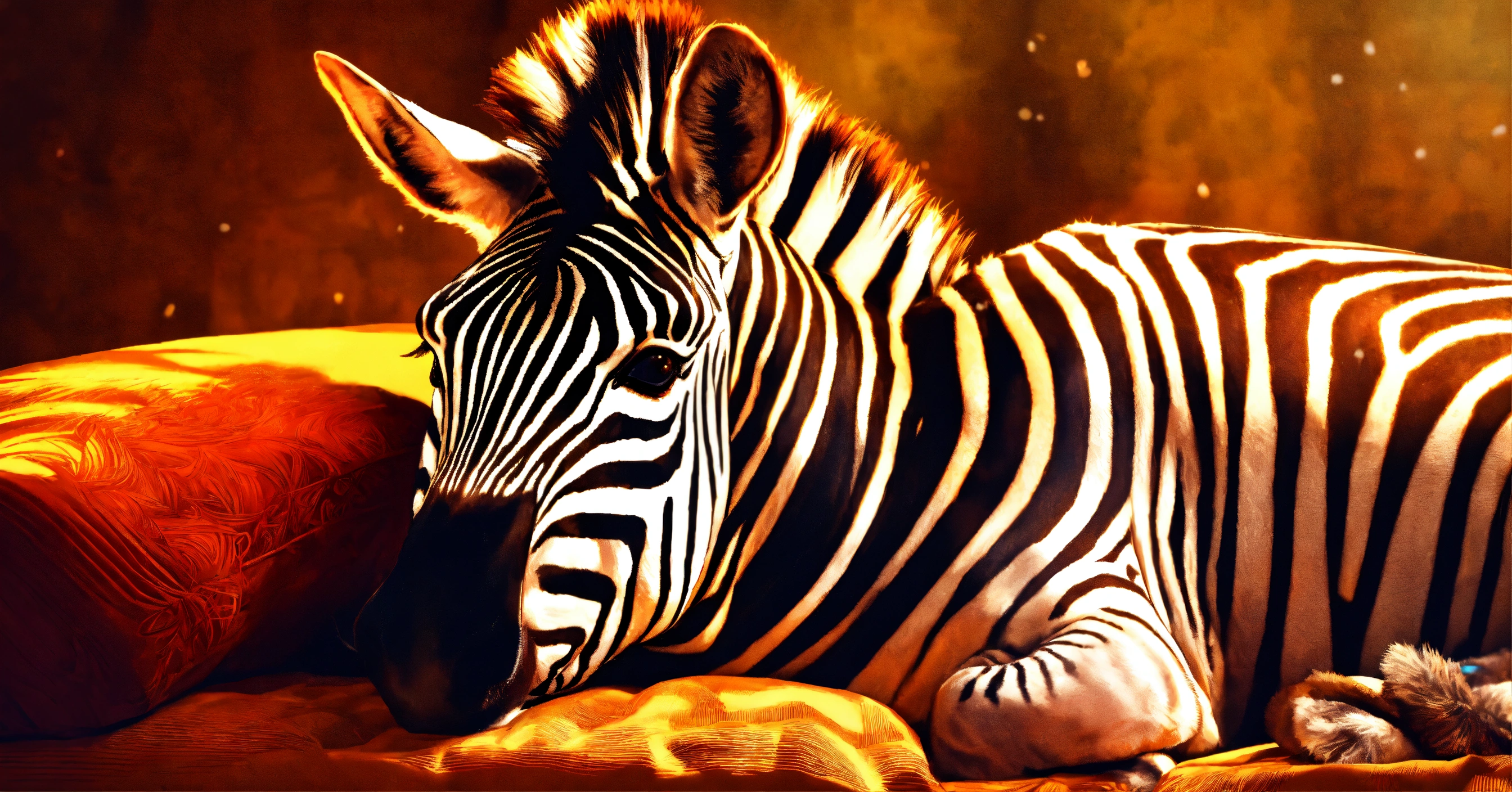 Lexica - Zebra is sleeping on a pillow, music is playing, eyes are ...