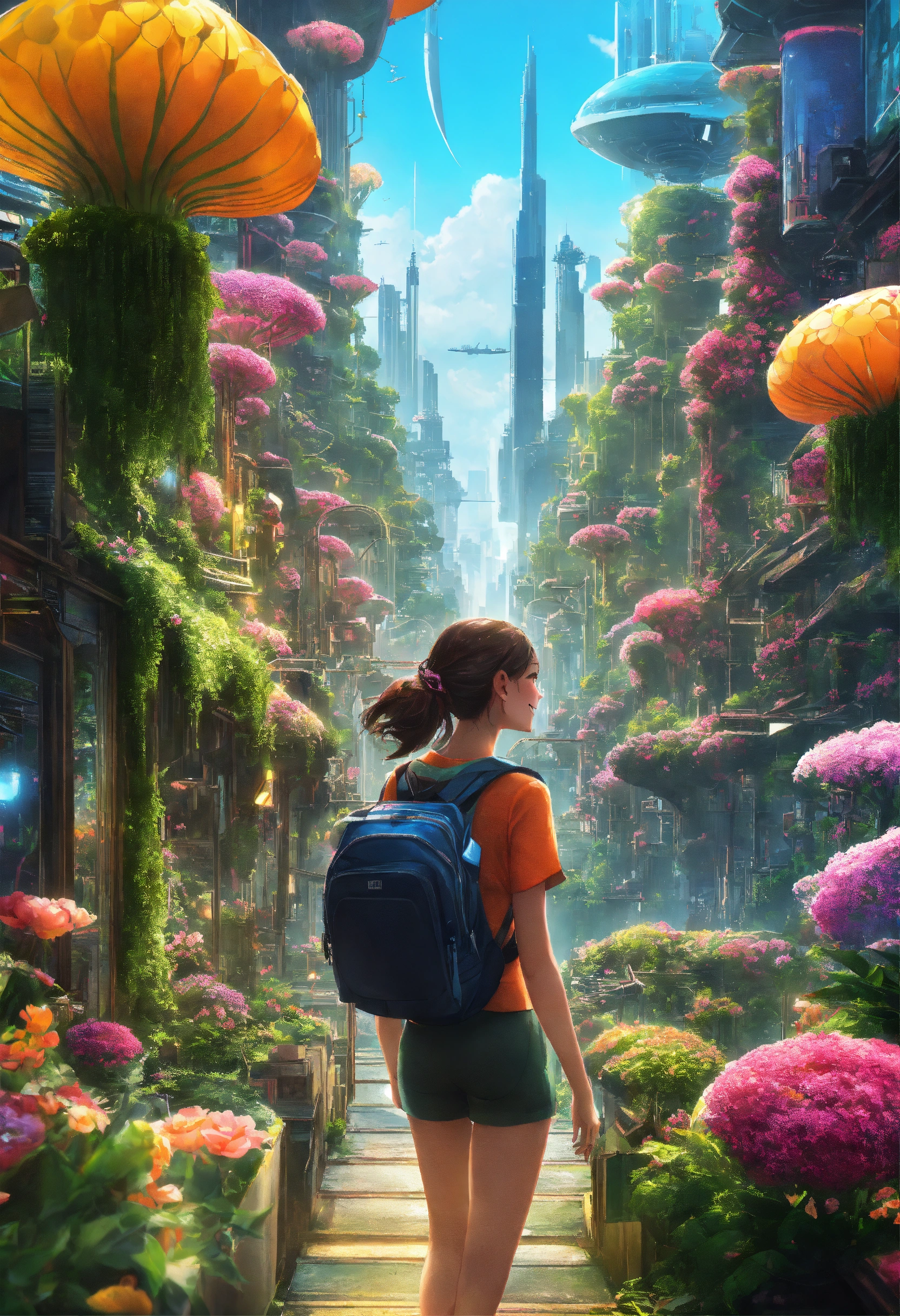 Lexica - Zoom on a smiling girl. in the background Imagine a futuristic ...