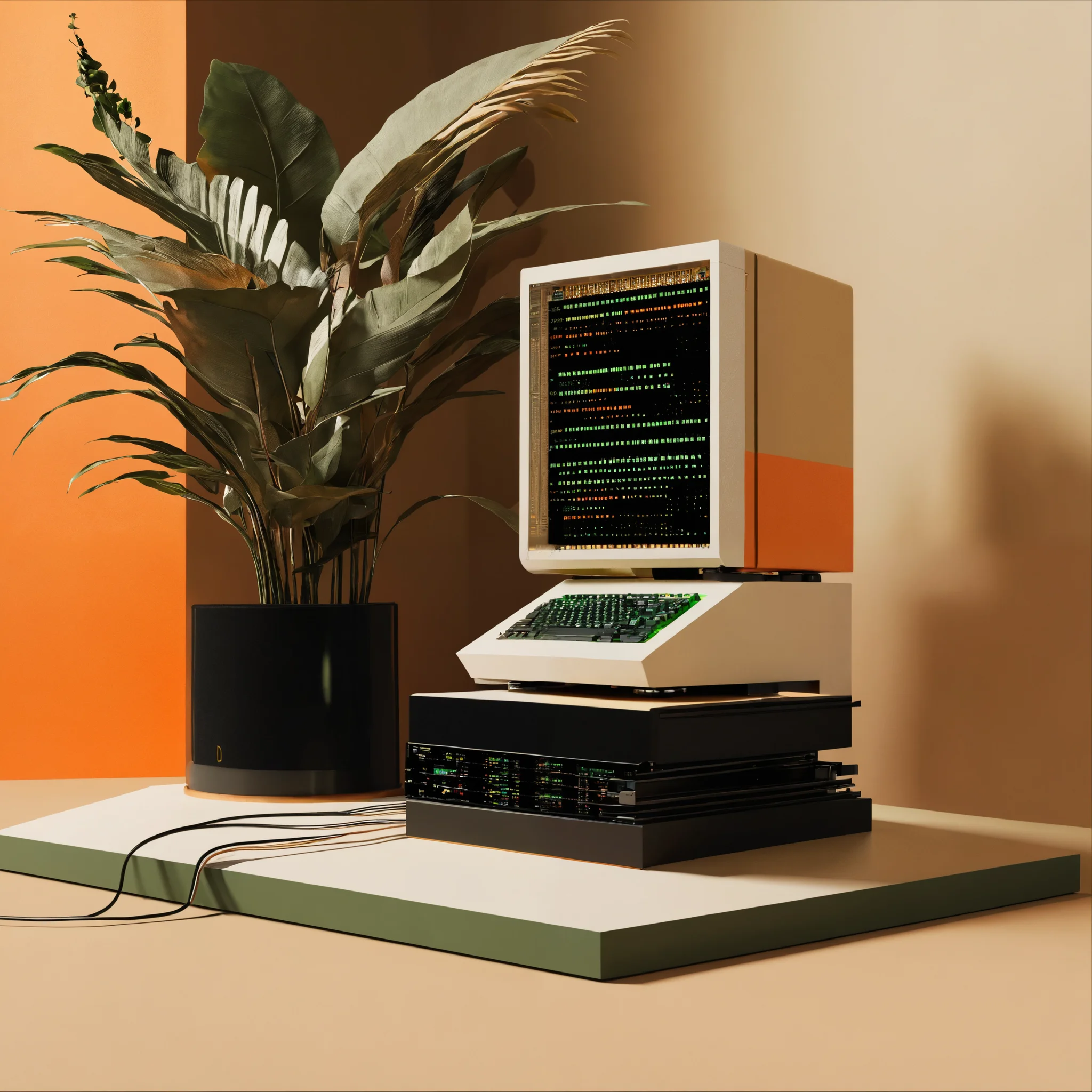 Lexica - Computer server with code on the display on a podium, minimal ...