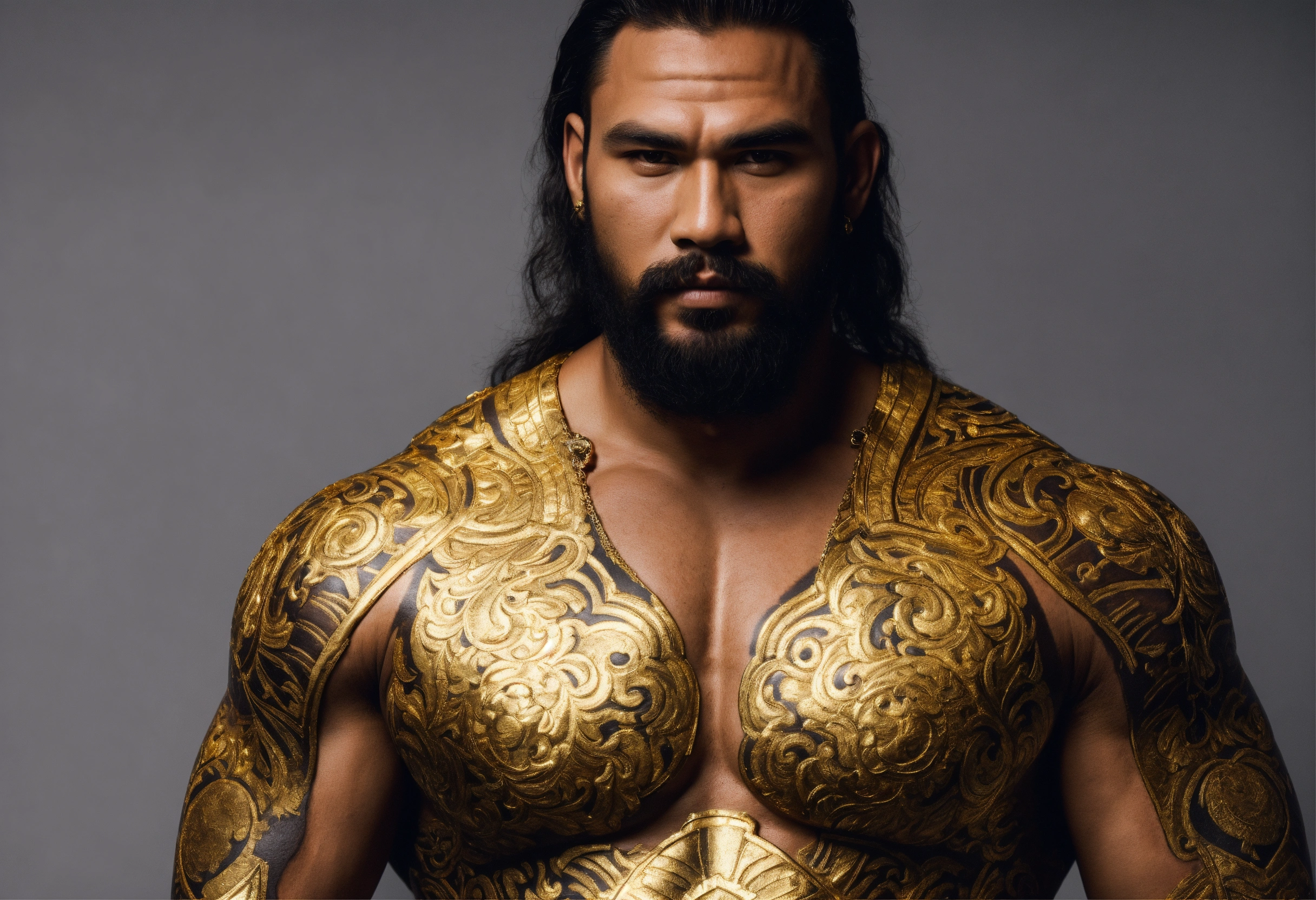 Lexica - A full shot of a handsome bodybuulder Samoan warrior dressed ...
