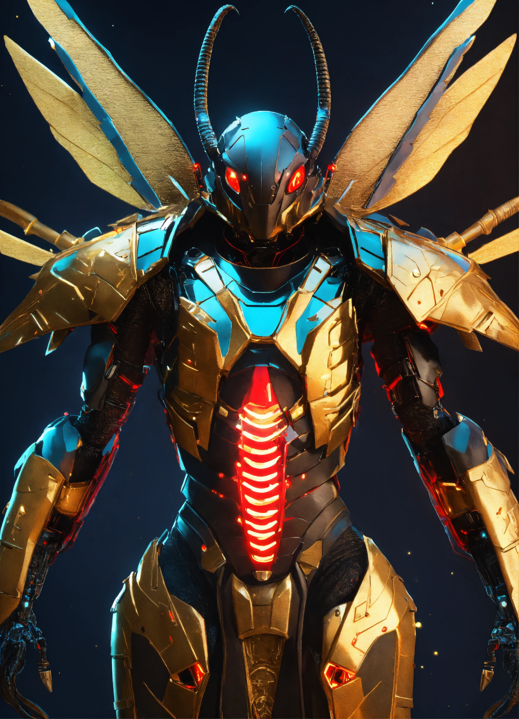 Lexica - Close up of black cockroach faced humanoid with red glowing ...