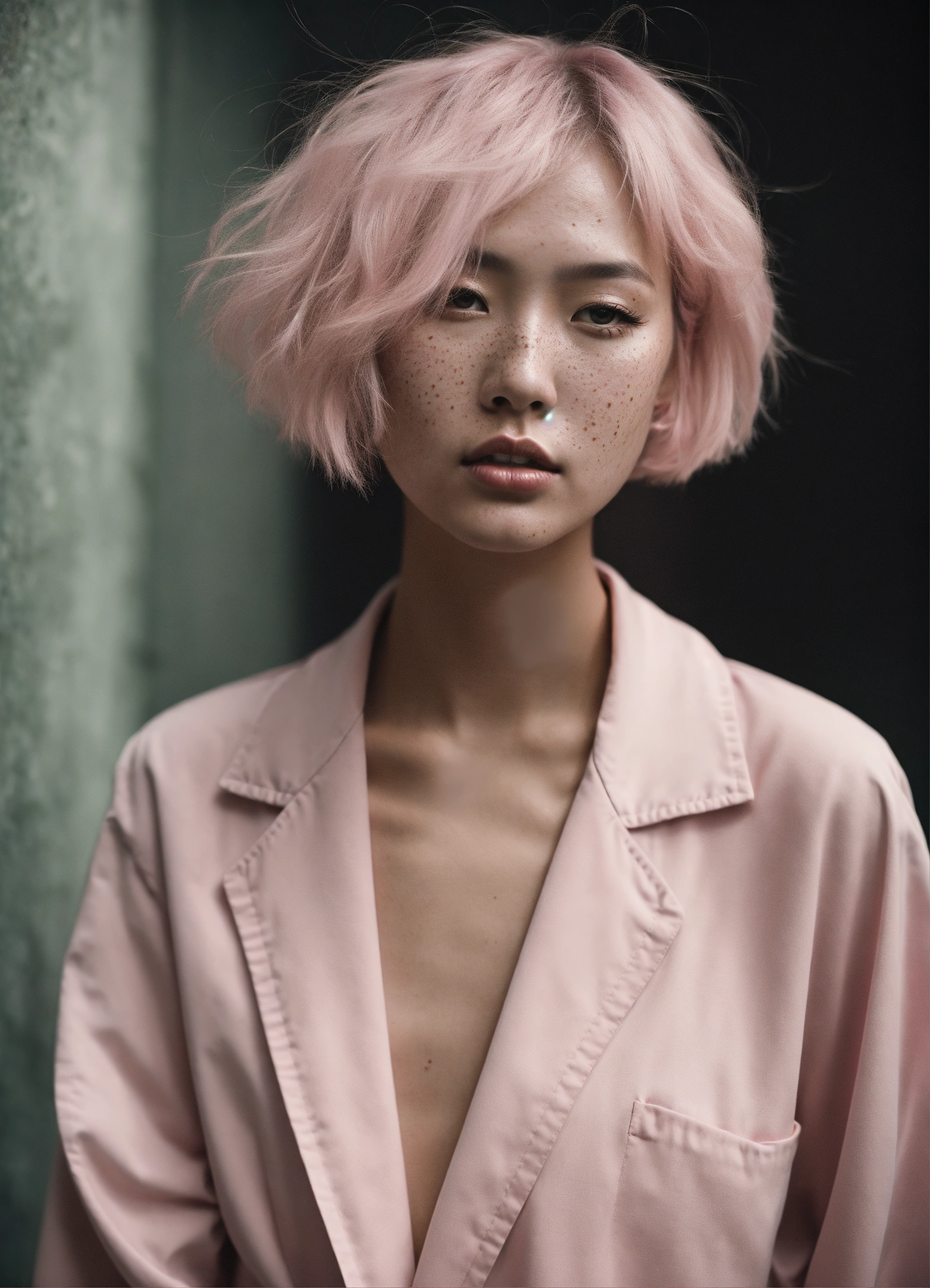 Lexica - Supermodel, asian, white hair with pink subtones, freckles ...