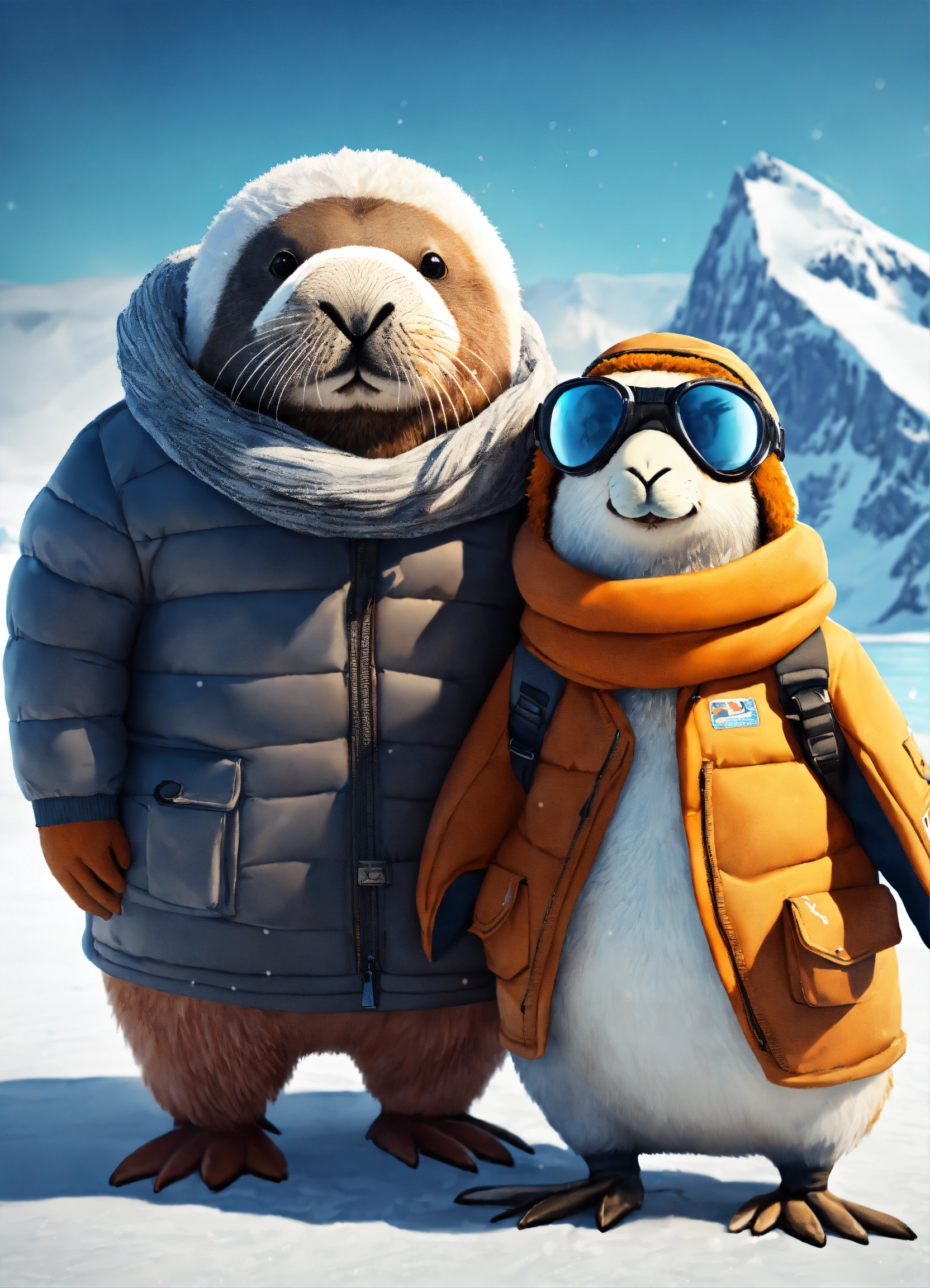 Lexica - Cute walrus wearing a puffy jacket standing with his arm ...