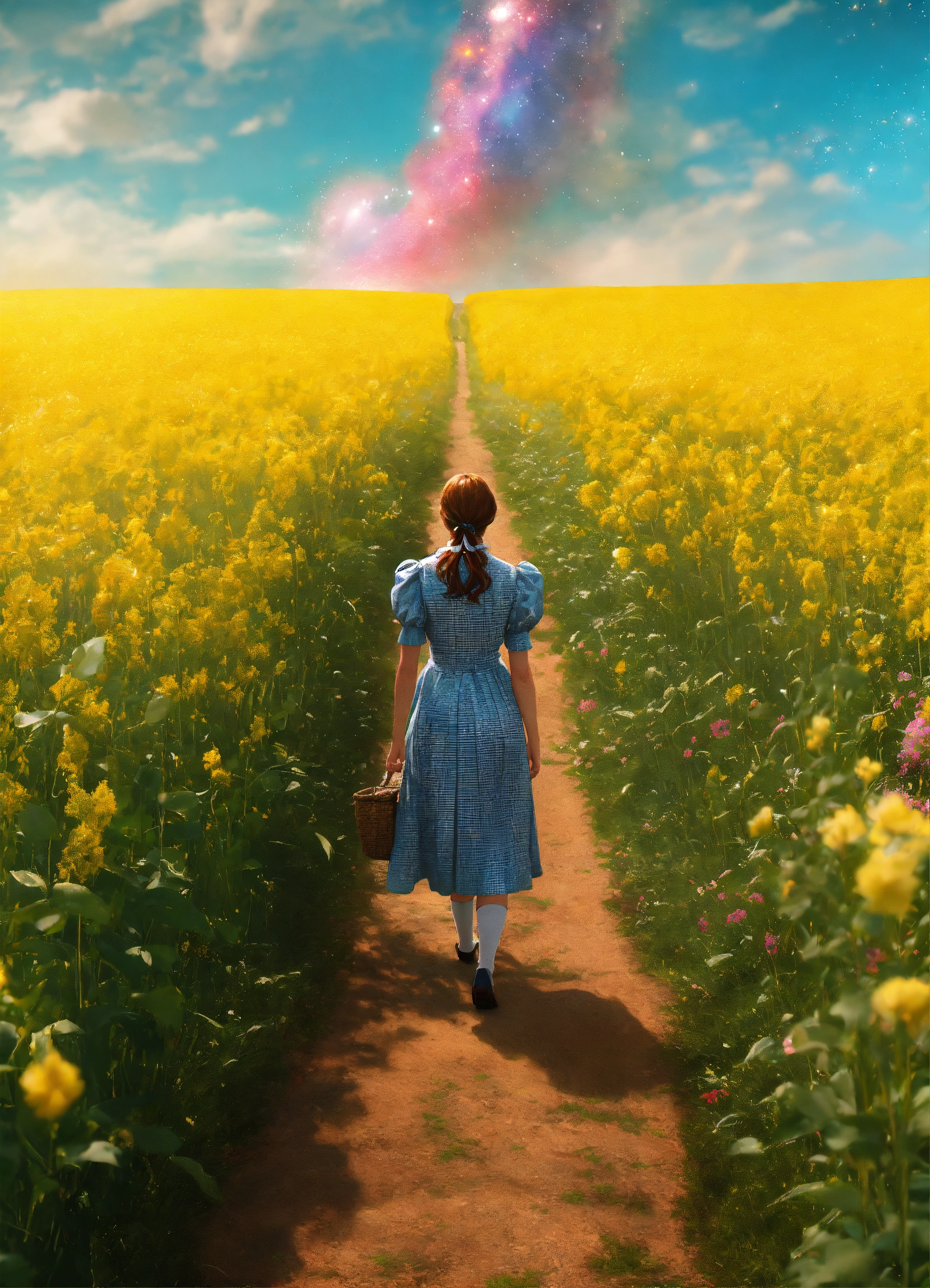 Lexica - A realistic photograph of Dorothy in The wizard of Oz walking ...