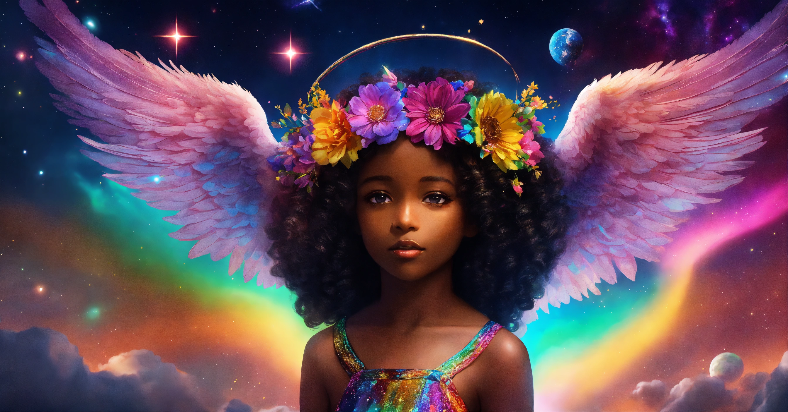 Lexica - Angel wings, beautiful black skinned child Angel, from far ...