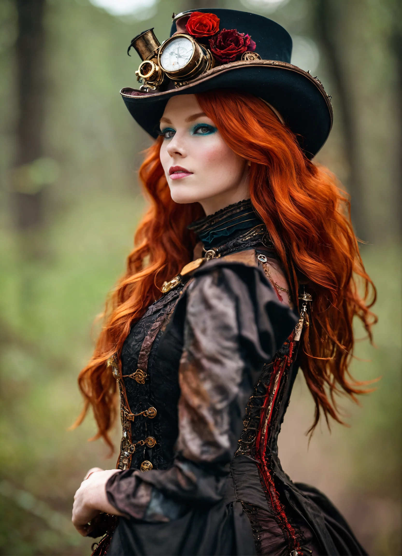 Lexica - A beautiful redhead female country artist wearing a steampunk ...