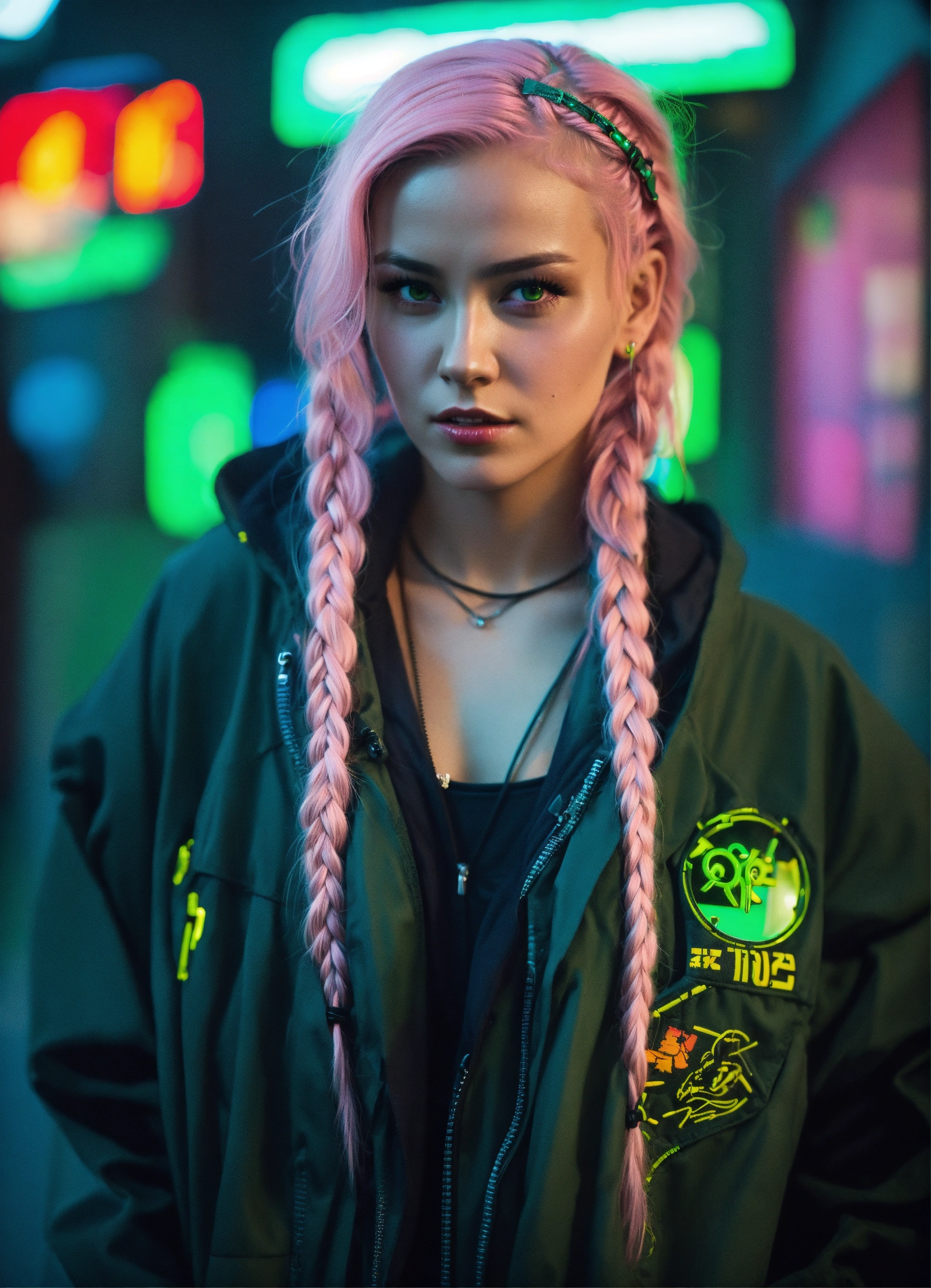 Lexica - 25 year old women, long light pink hair braided, small ...