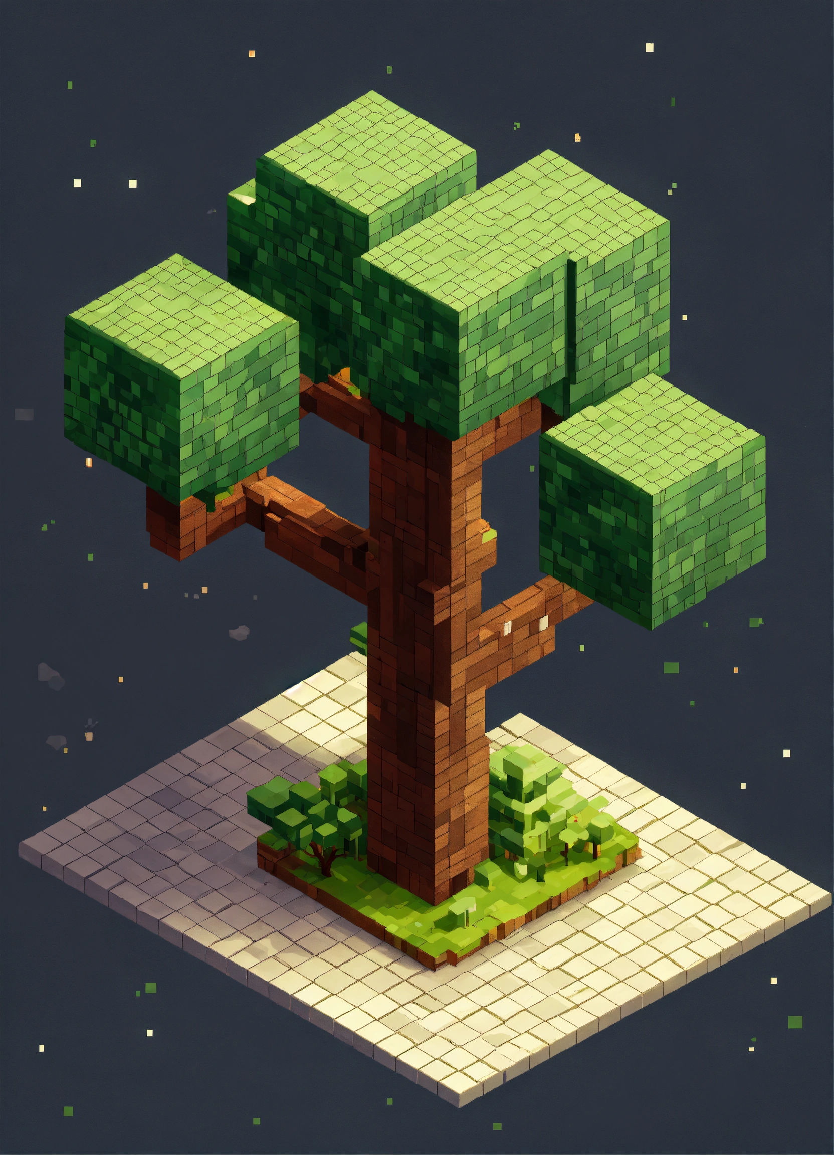 Lexica - Simple isometric pixel tree from above