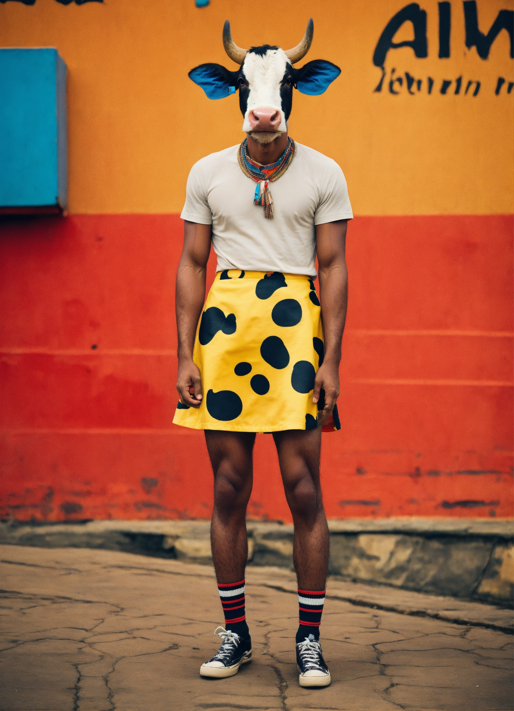Lexica - A man with cow face and wearing mini skirt