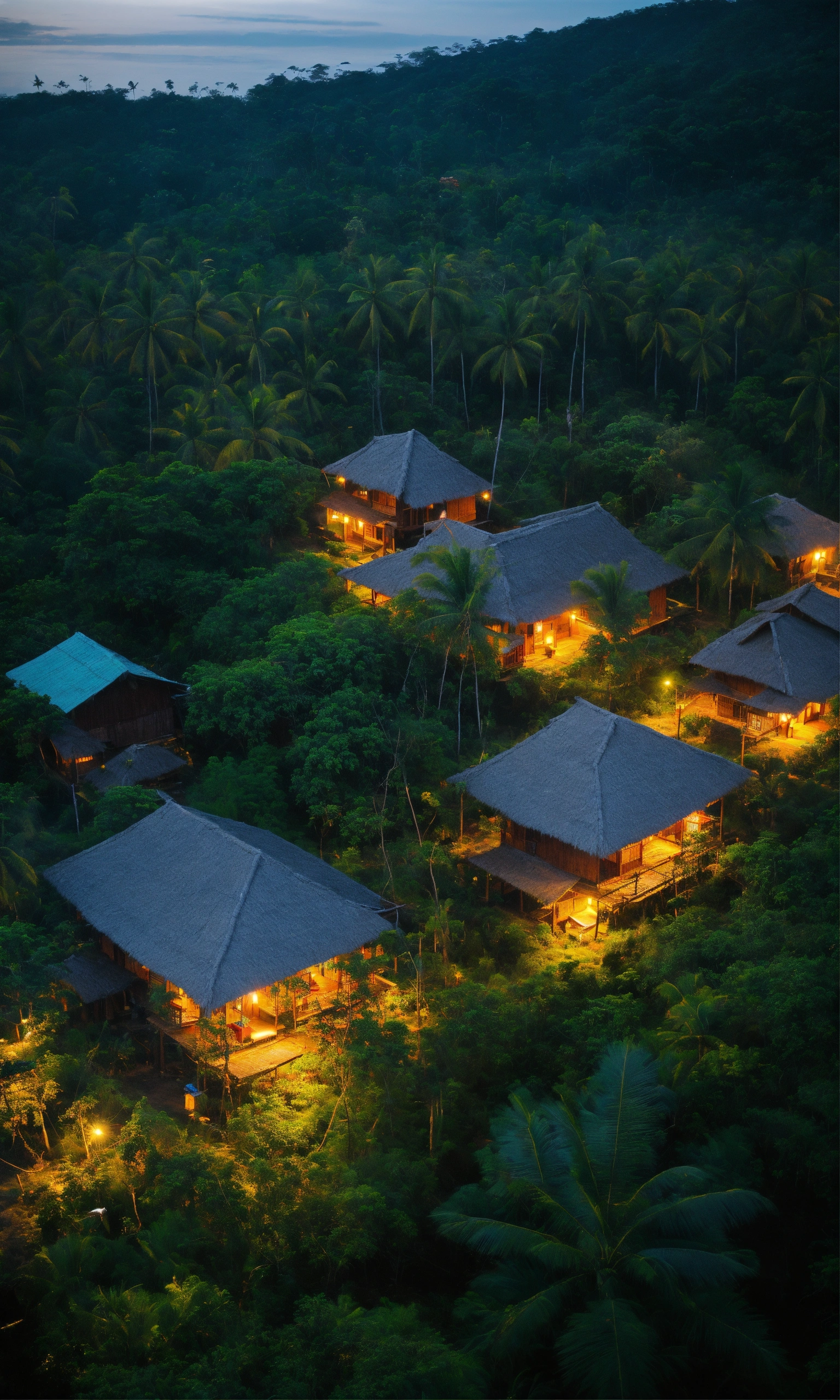 Lexica - Philippine forest, with small traditional houses, arial view ...