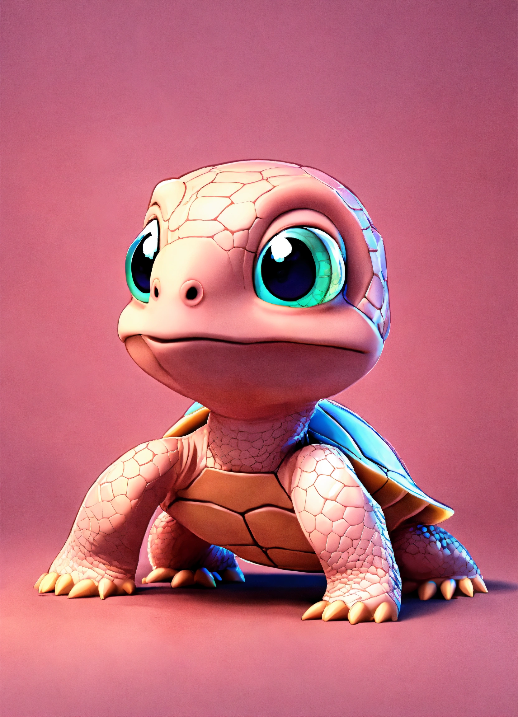 Lexica - A cute light pink baby turtle with big eyes, animated, cartoon ...