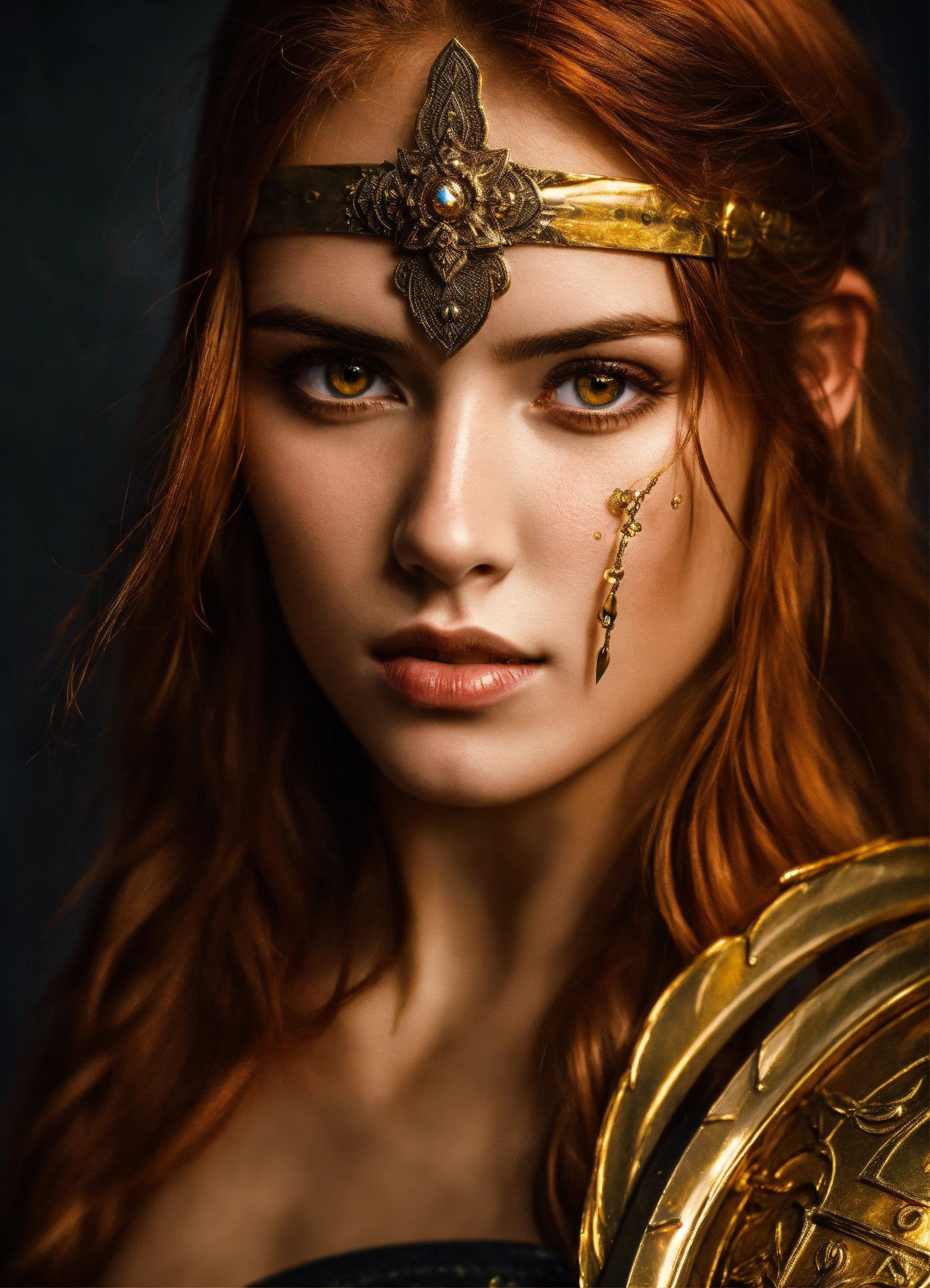 Lexica - Woman warrior gladiator amber gold eyes with two sword ans ...