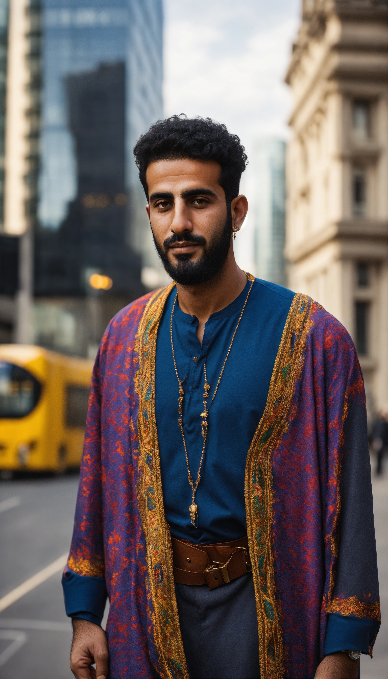 Lexica - Outdoor photo of an Arab man, wearing a vibrant casual outfit ...