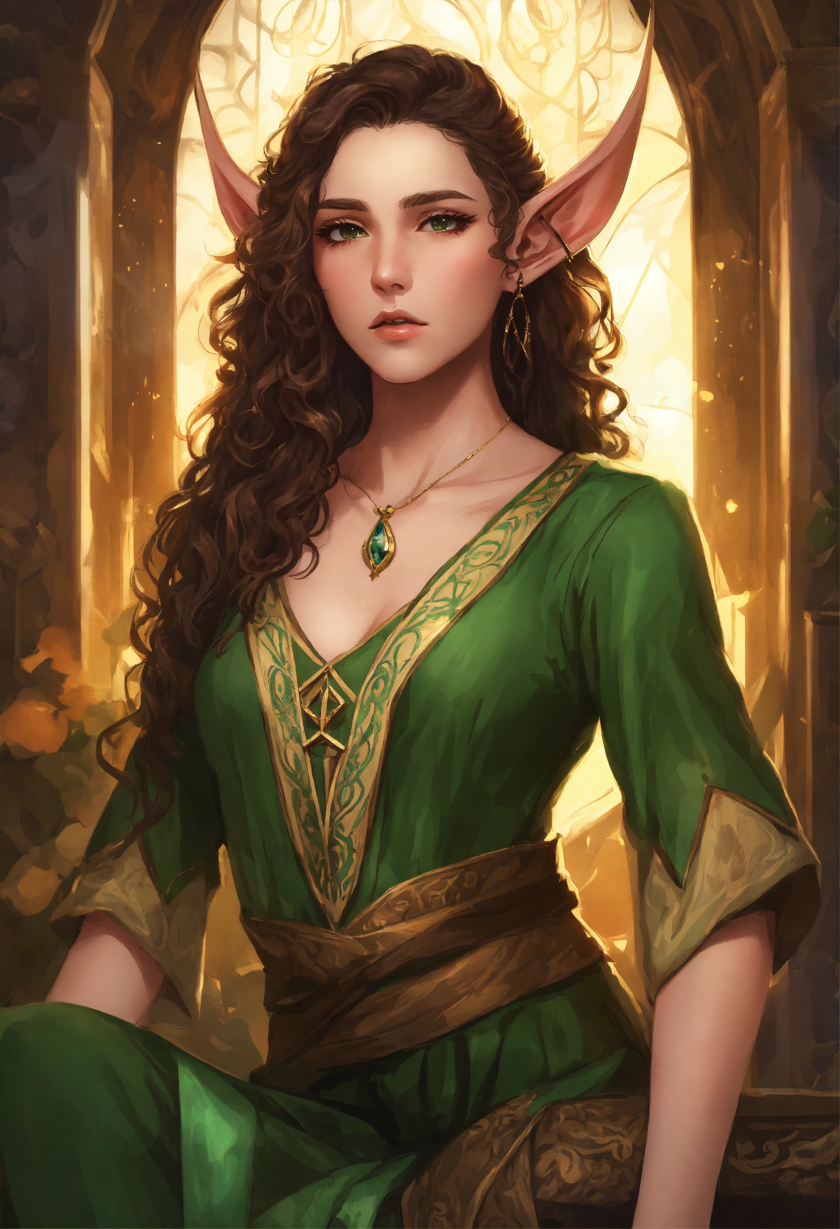 Lexica - Character art of a 24-year-old female wood elf, curly hair ...