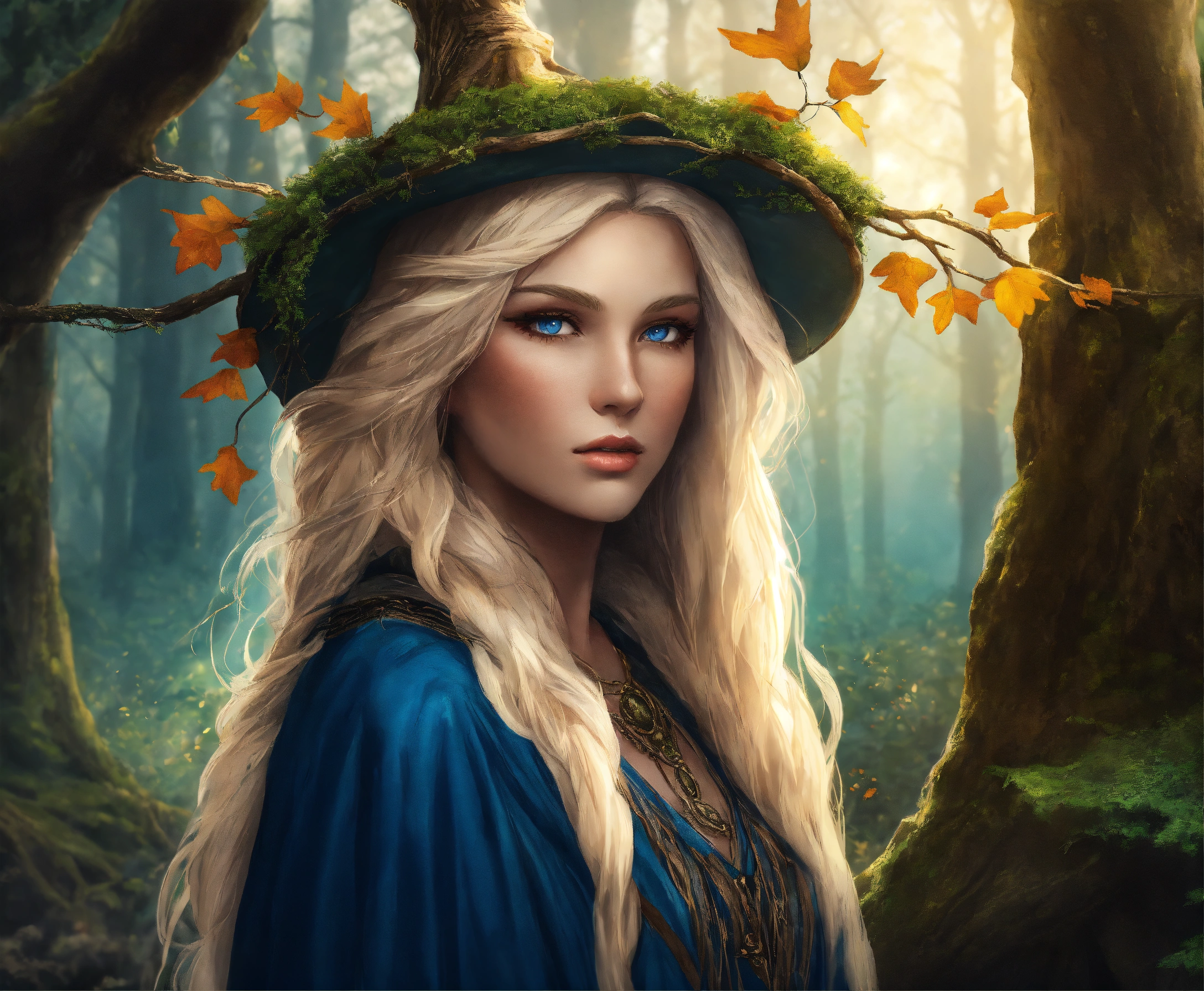 Lexica - A forest witch, in her 30’s, fused with a tree, blonde ...