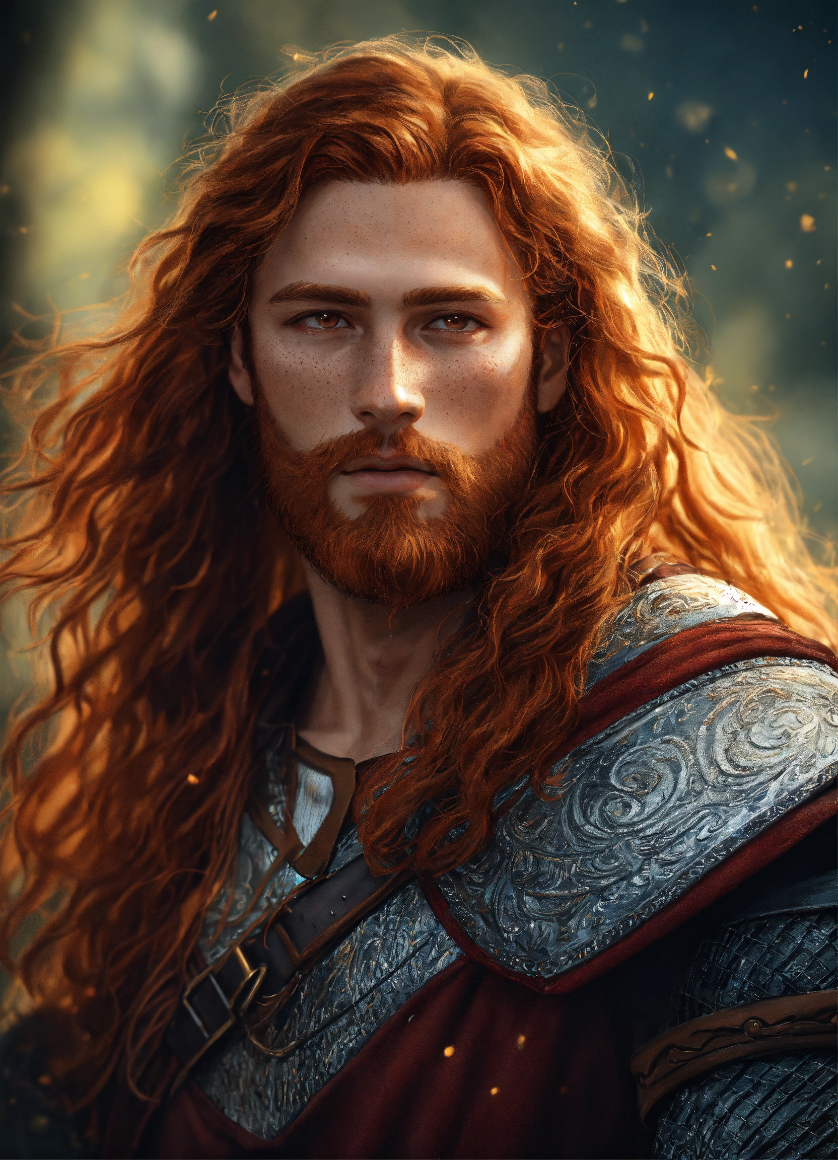 Lexica - 25-year-young man with long red wavy hair and matching beard ...