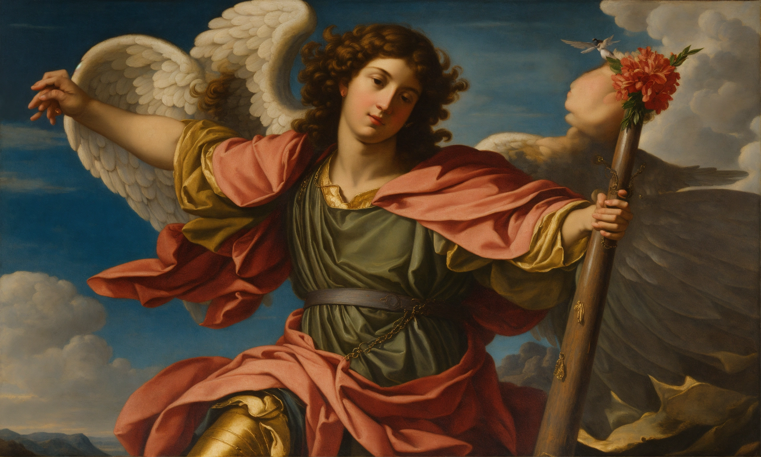 Lexica - Renaissance oil painting of saint archangel rafael descending