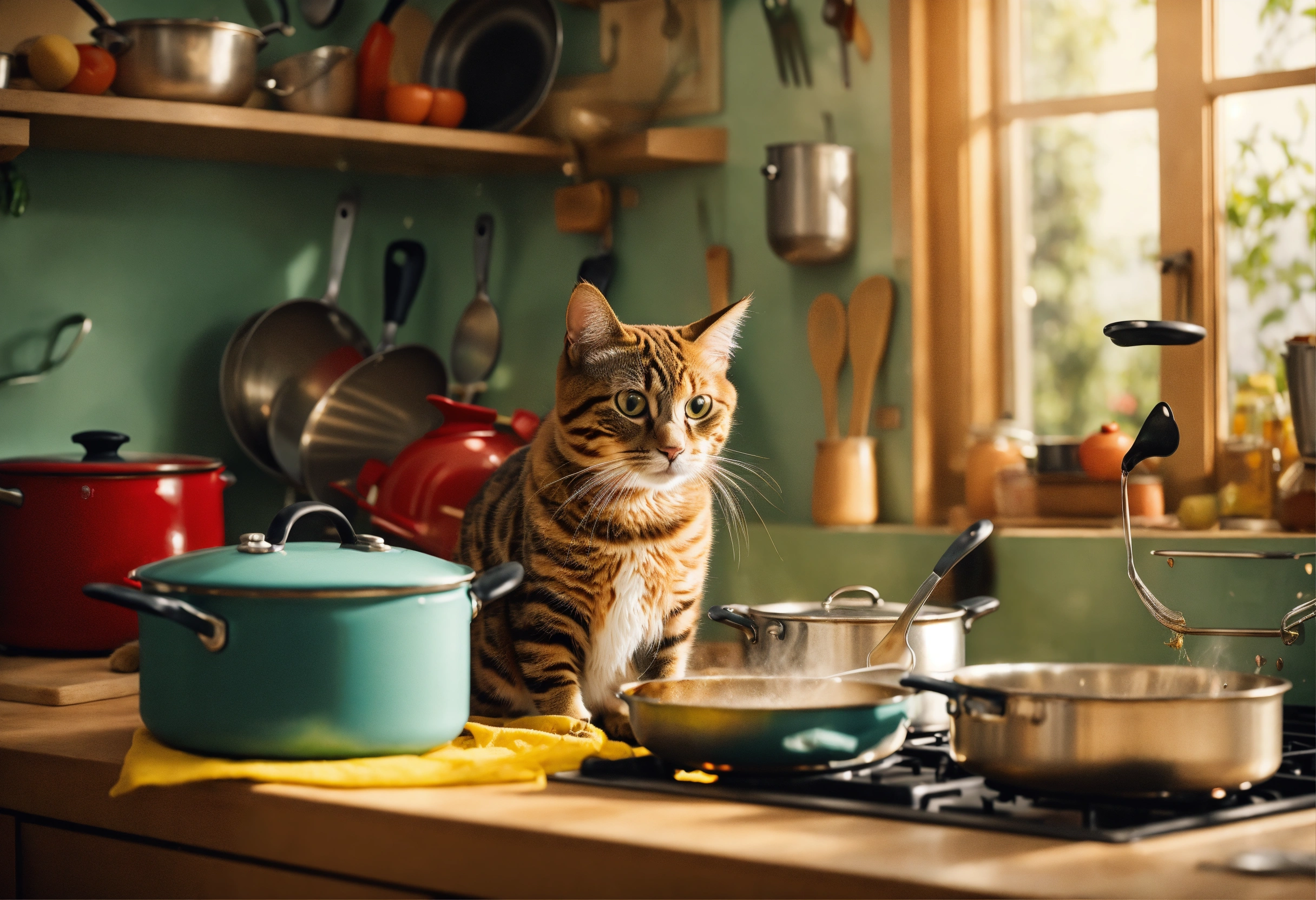 Lexica - 4k photograph. Create an amusing image of a cat comically ...