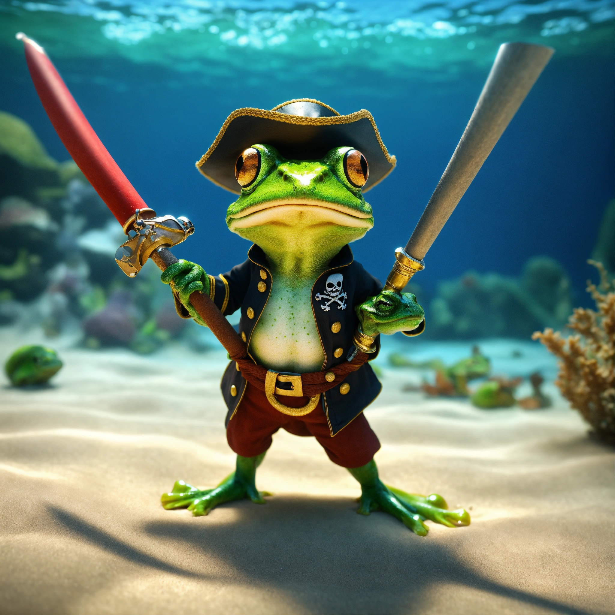 Lexica - Pirate frog, wearing a pirate hat, holding a pirate flag ...