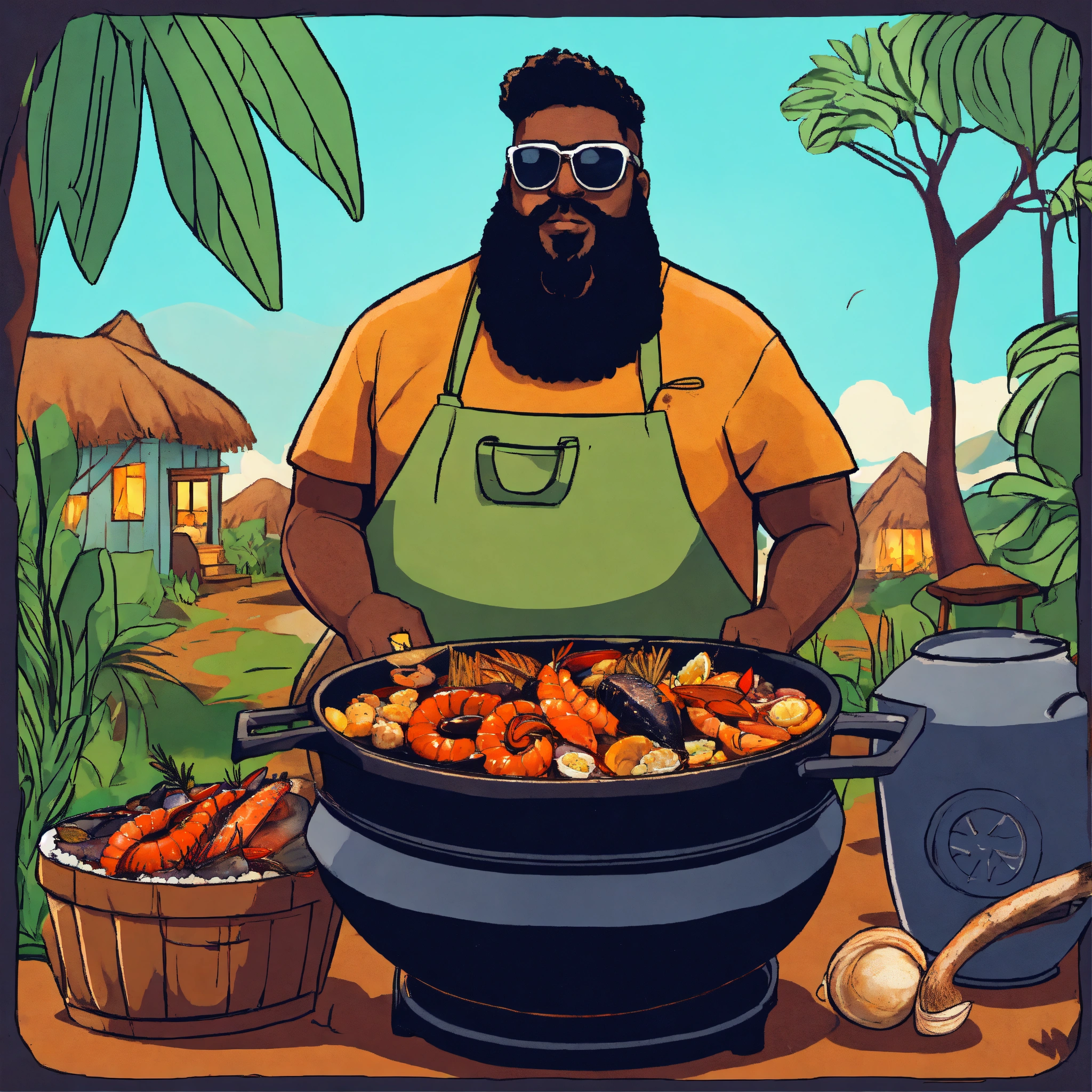 Lexica Seafood boil in three legged cast iron pot cooking with