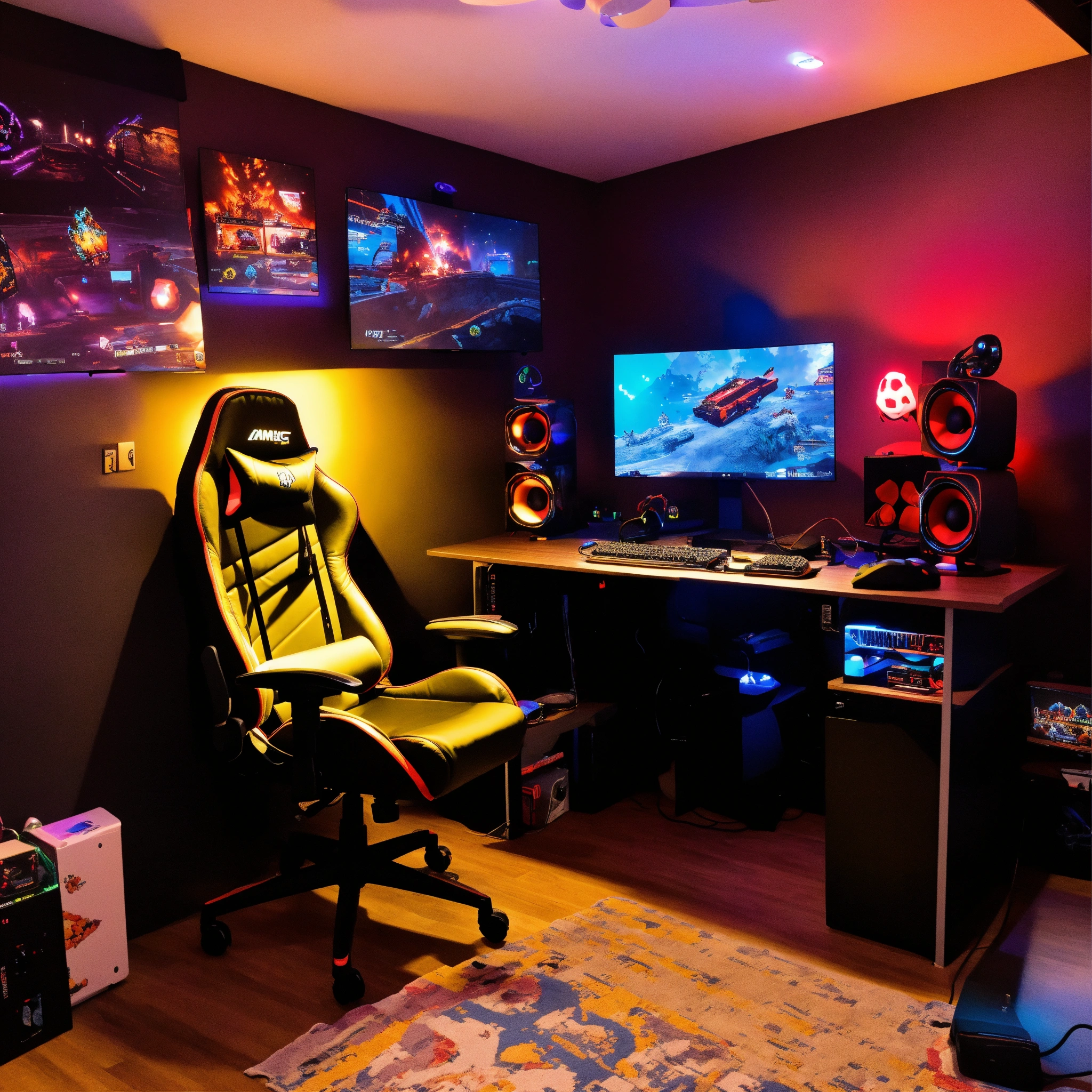 Lexica - A photo of a gamer's room with a gaming PC, a gaming chair ...