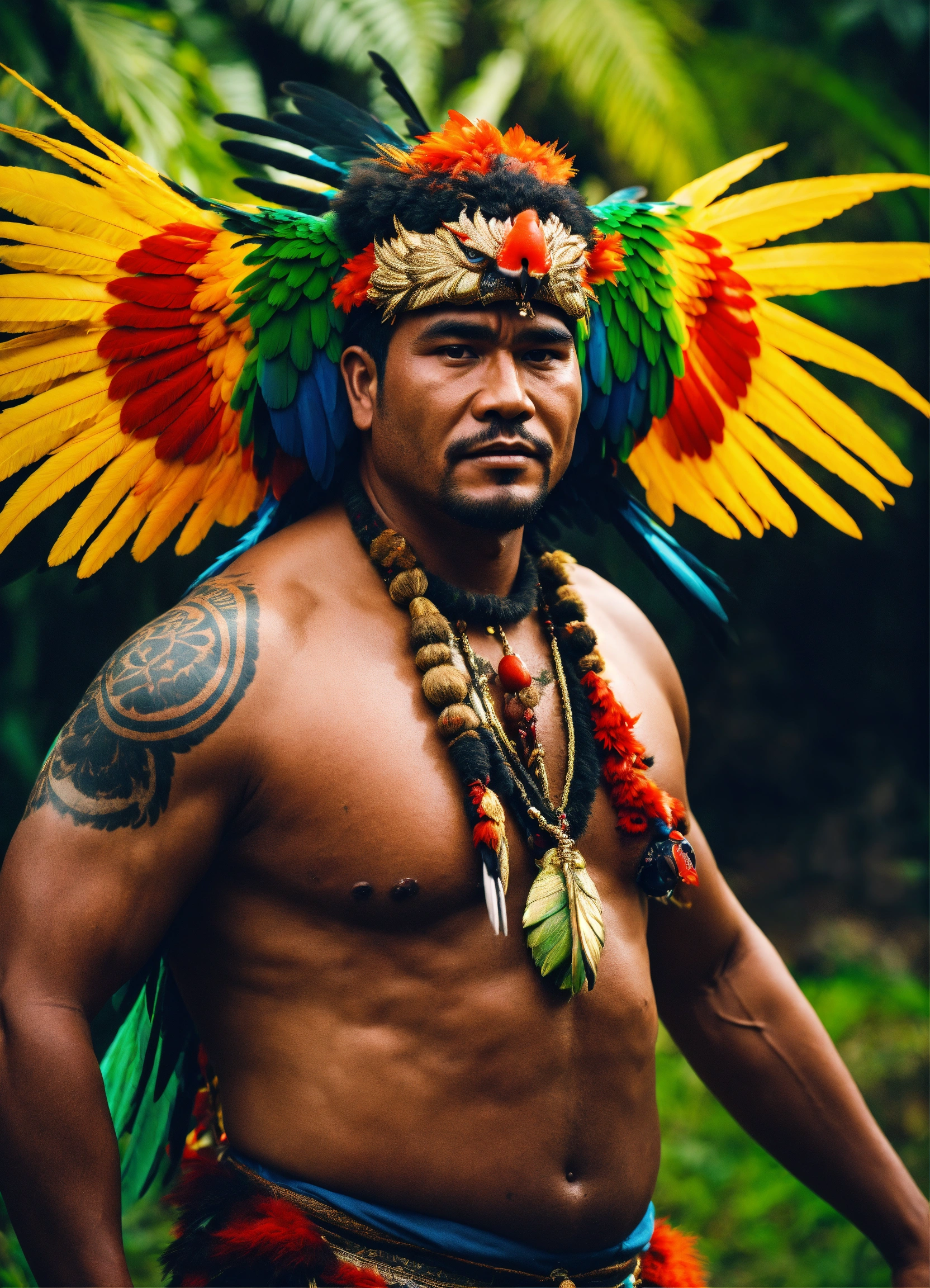 Lexica - Samoan man with parrot head and wings, tribal clothes, epic ...