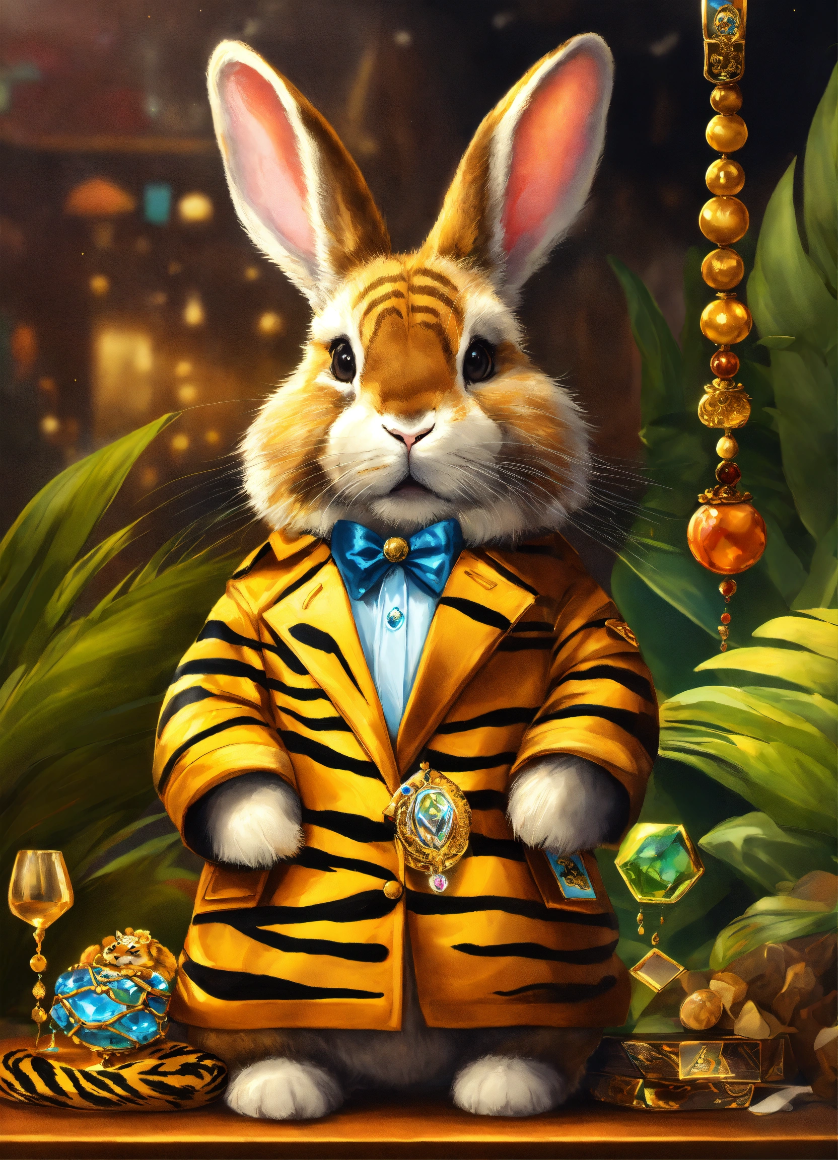 Lexica - Fluffy rabbit, the coat is painted in tiger color, there are ...