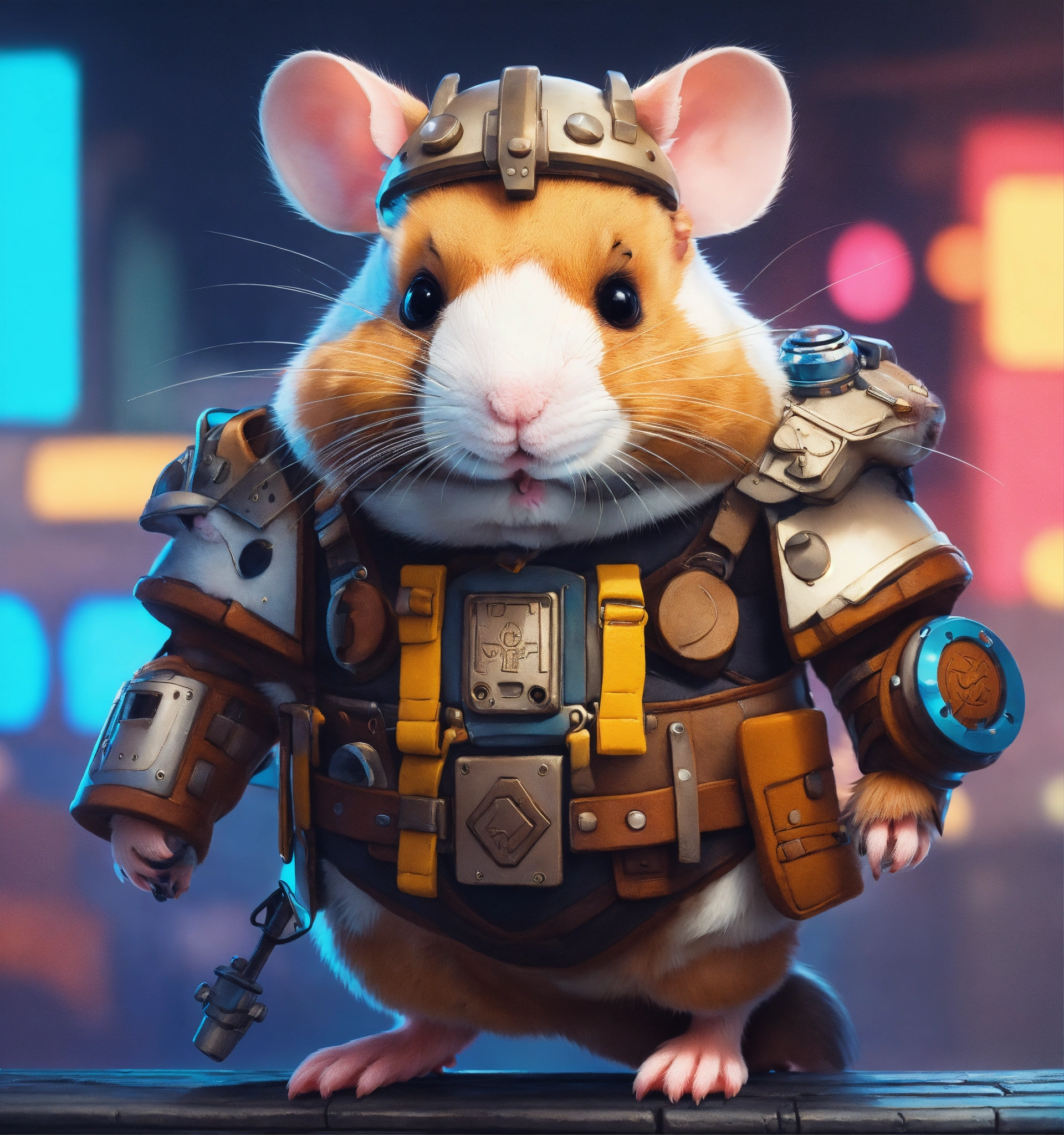 Lexica - Cyberpunk city character hamster viking good and funny cubism