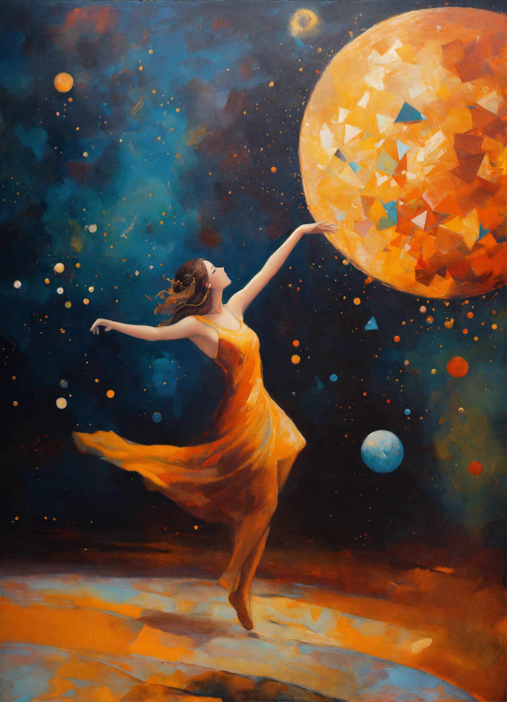 Lexica - Abstract and minimalist oil painting of a woman figure dancing ...