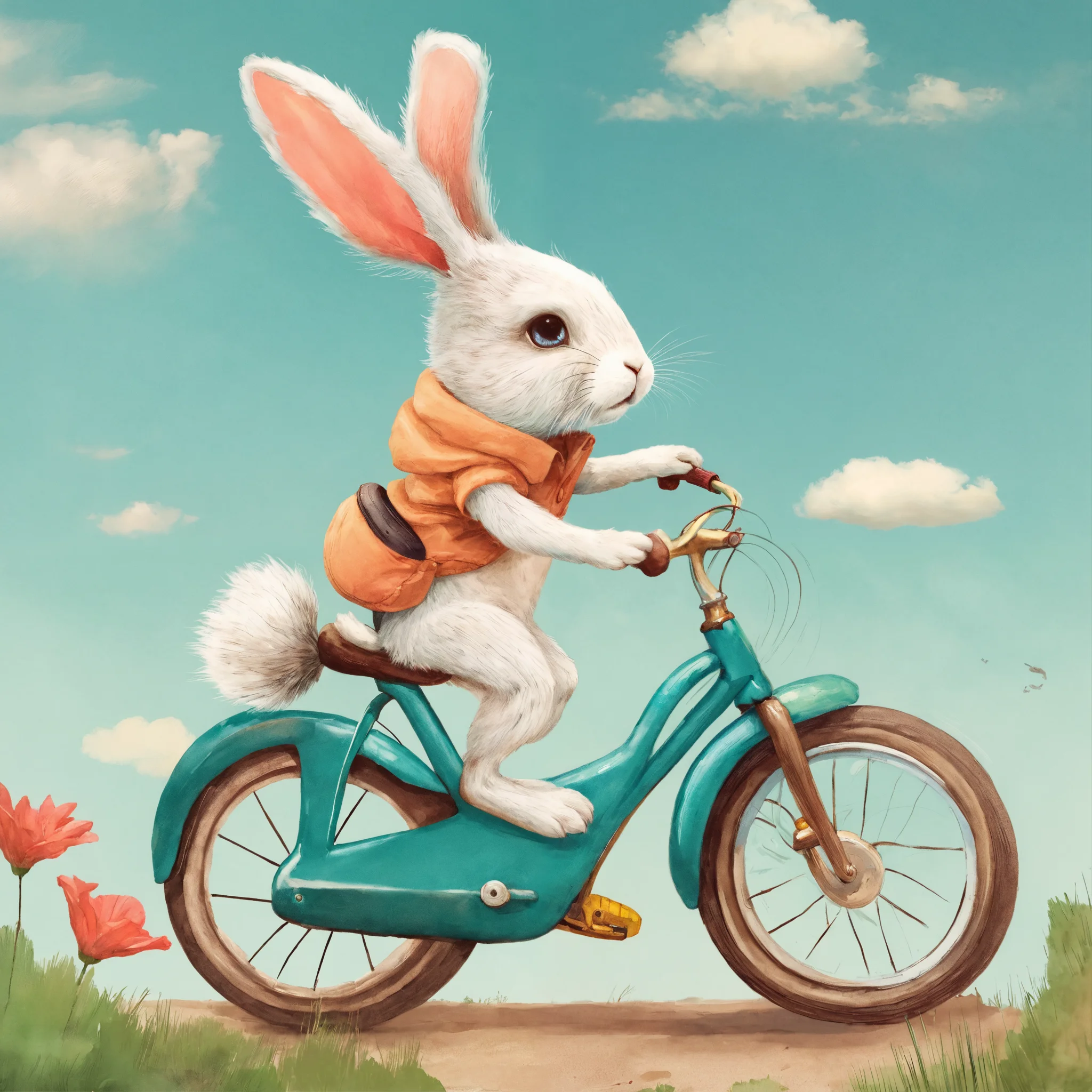 Lexica - A cute rabbit is ridding bike